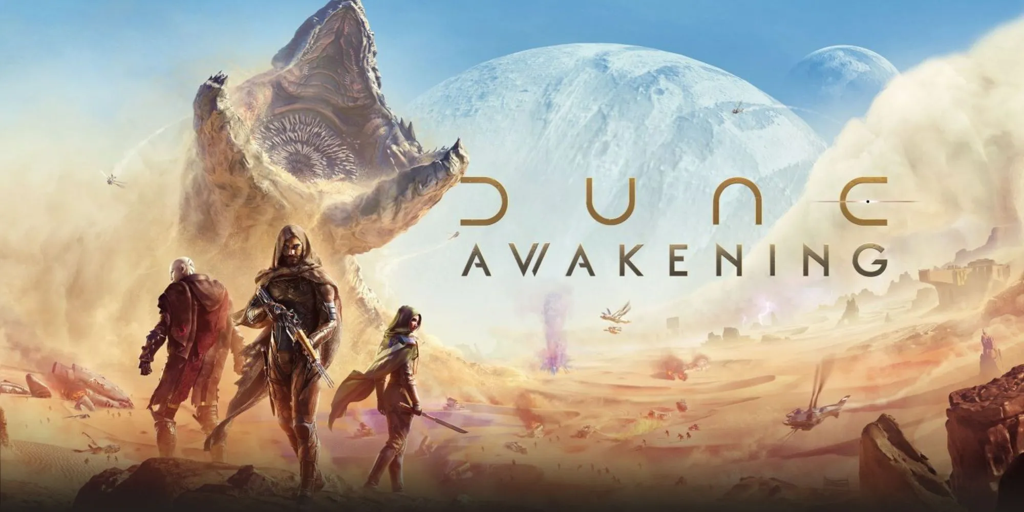 Ảnh bìa chính thức game Dune Awakening với nhân vật và sâu cát