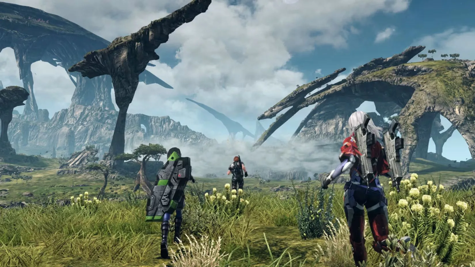 Ảnh bìa Xenoblade Chronicles X Definitive Edition với các nhân vật chính và Skell khổng lồ