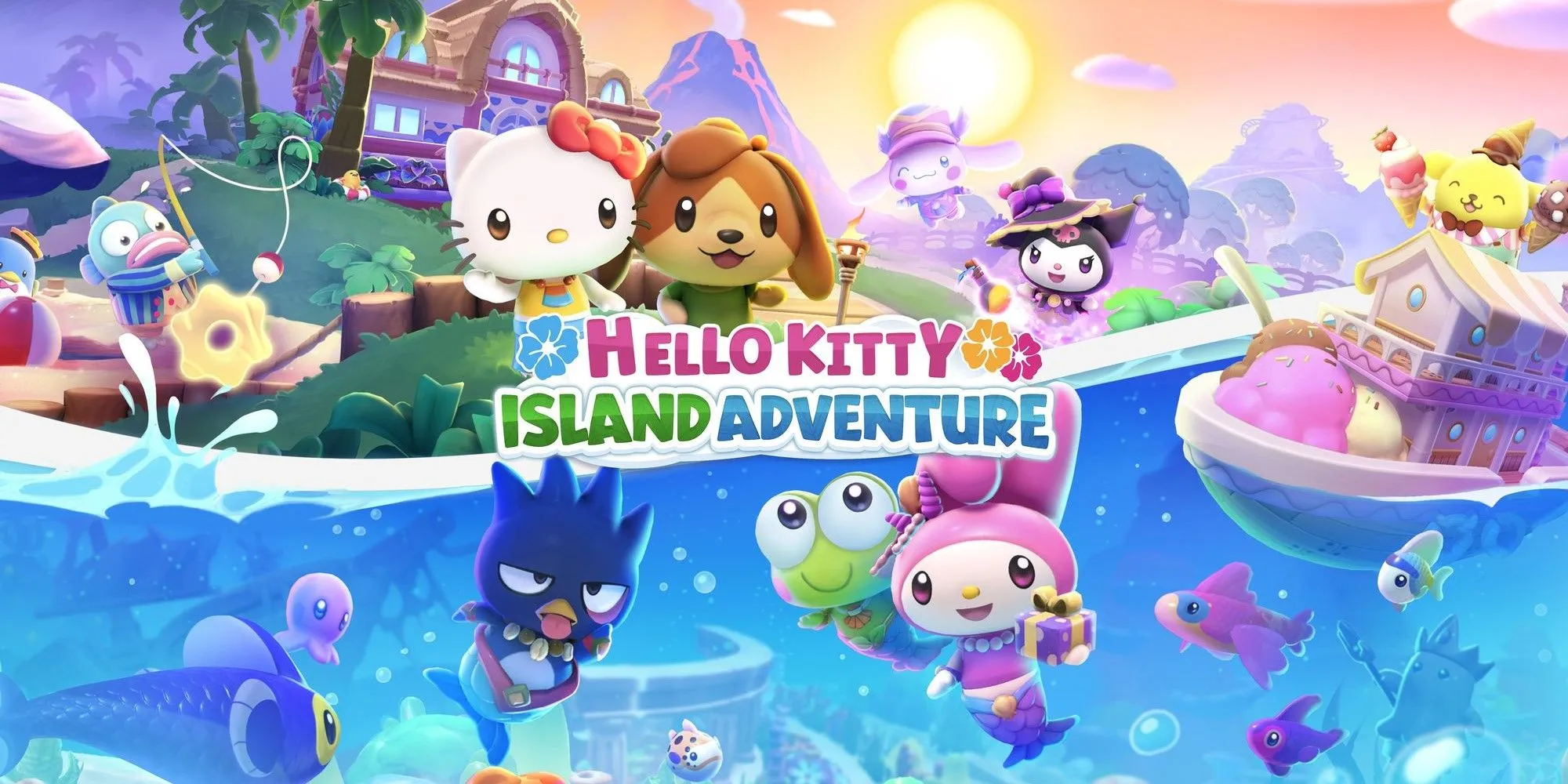 Ảnh đại diện game Hello Kitty Island Adventure: Hello Kitty và Kuromi vui vẻ trên hòn đảo đầy màu sắc, thể hiện không khí game cozy thư giãn