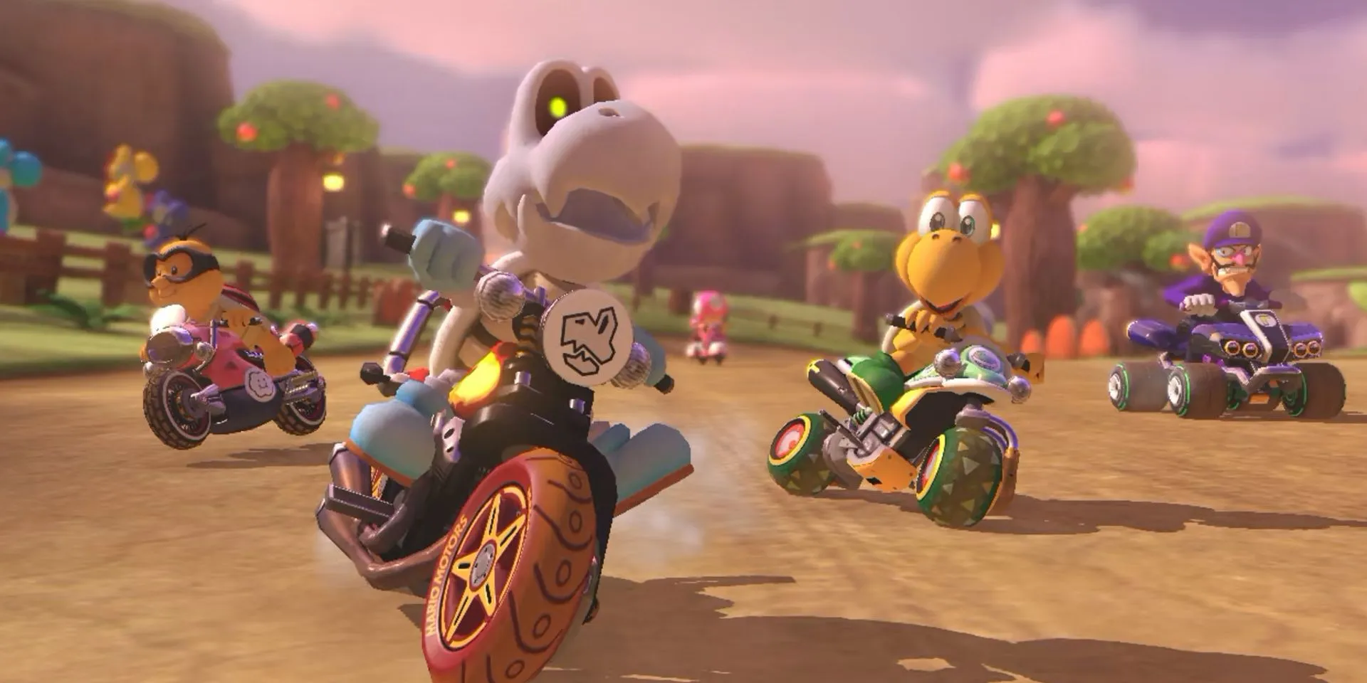 Các tay đua đang tranh tài trong game đua xe kart Mario Kart 8 Deluxe.