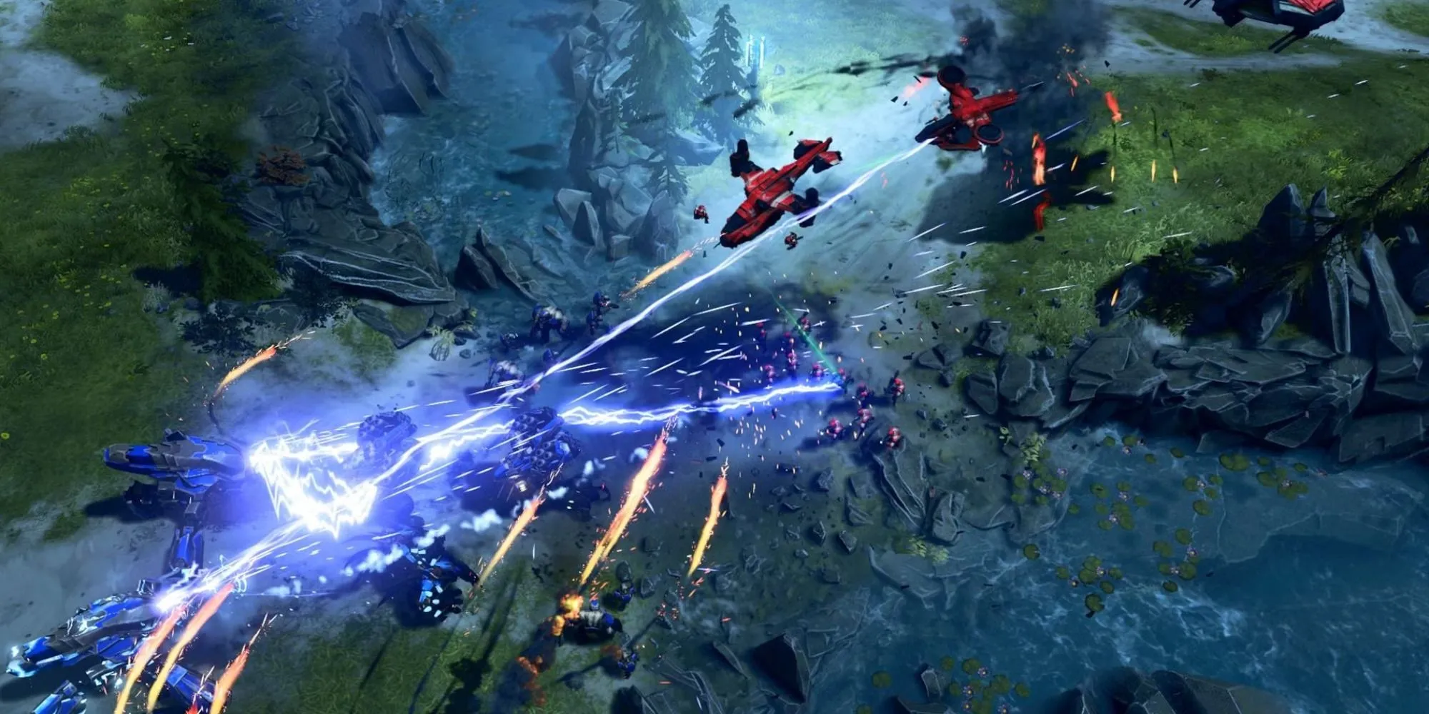 Cảnh chiến đấu chiến thuật thời gian thực trong game Halo Wars 2