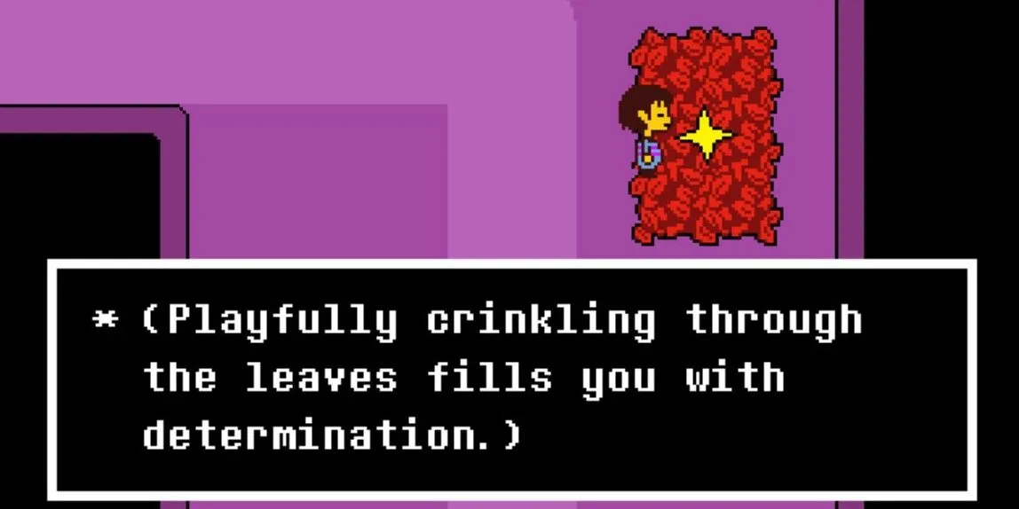 Cảnh lưu game tại điểm Save trong Undertale, với nhân vật chính Frisk