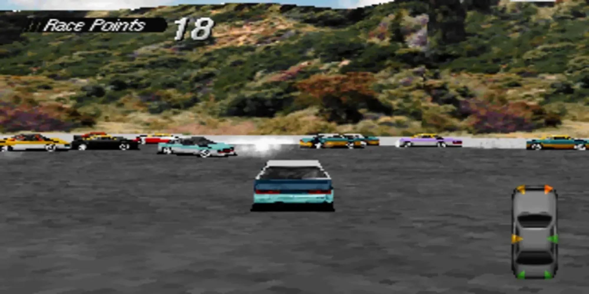 Cảnh va chạm khốc liệt trong chế độ Wreckin' Racing của game Destruction Derby 1