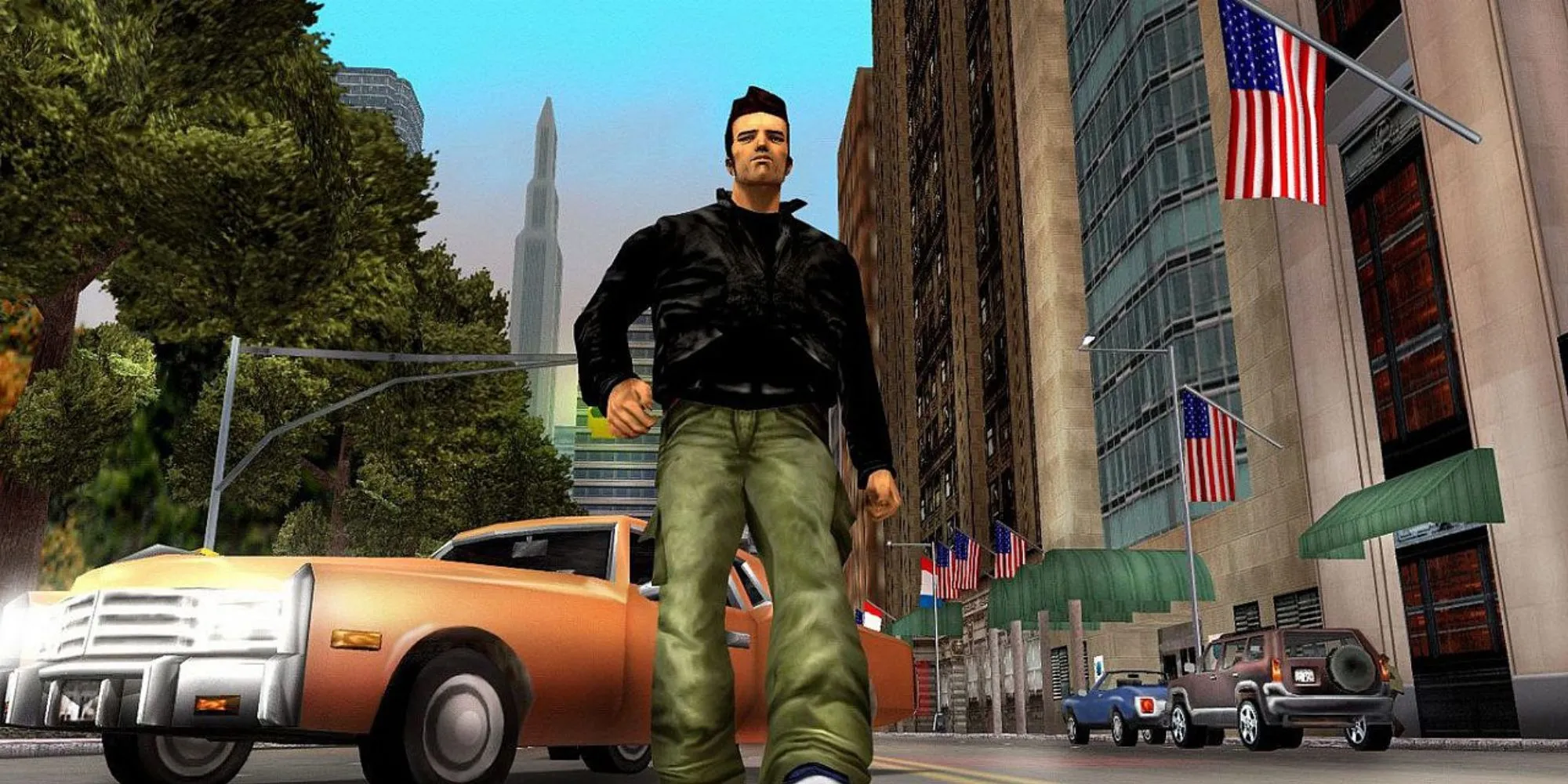 Claude trong GTA 3 đứng giữa thành phố Liberty City