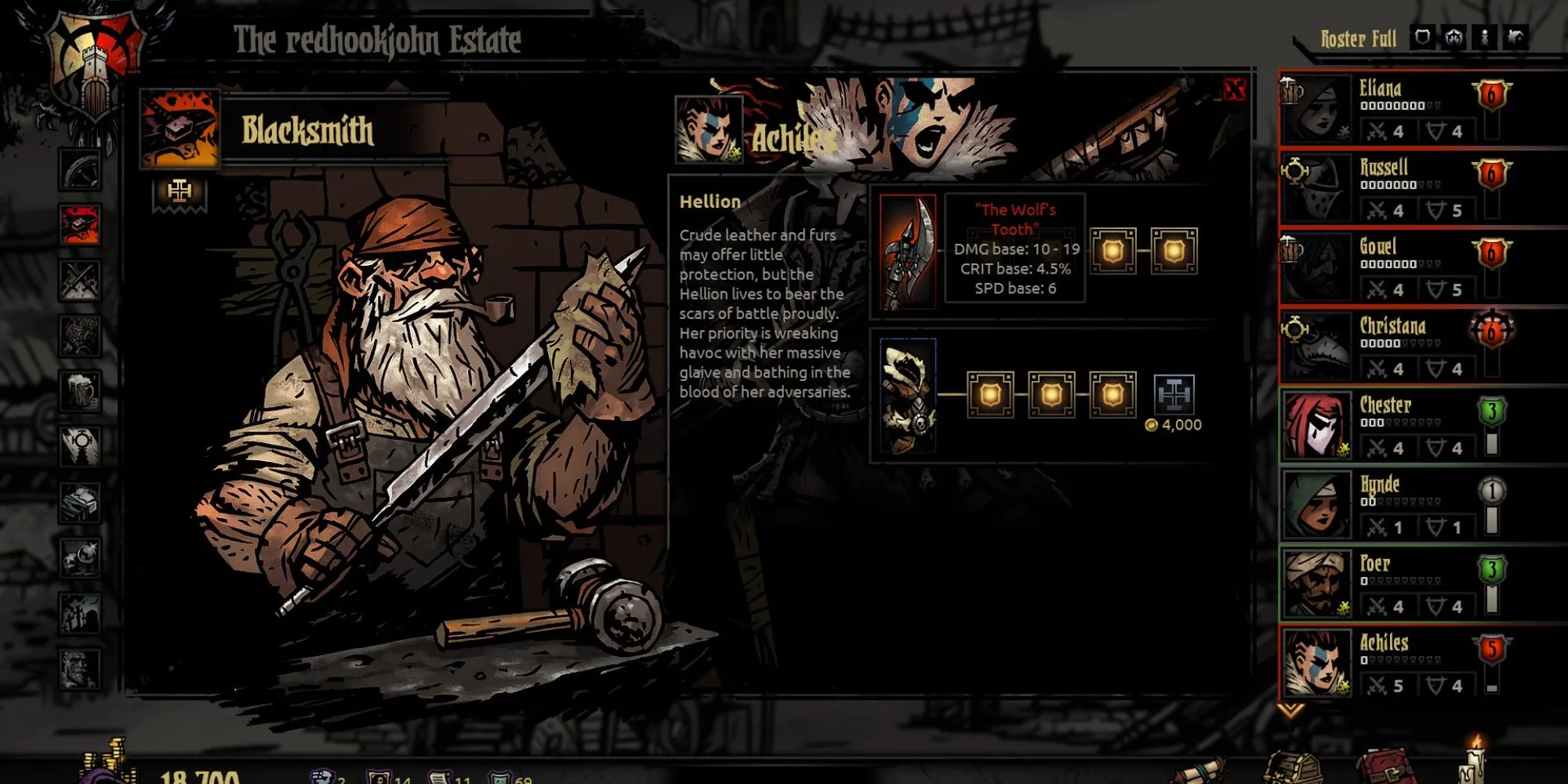 Darkest Dungeon Blacksmith UI Screen
