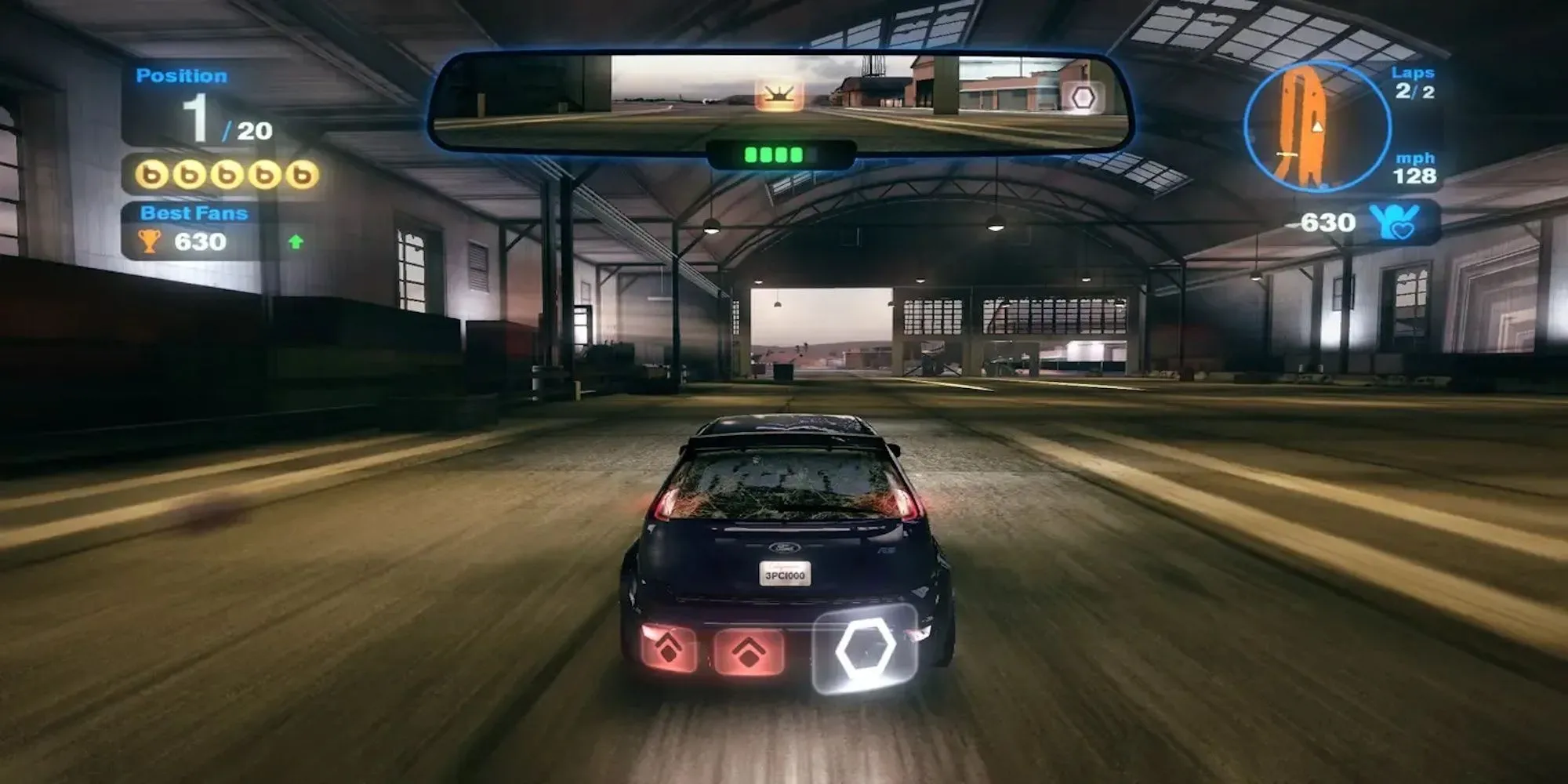 Đoạn gameplay đua xe tốc độ cao trong game Blur với hiệu ứng power-up