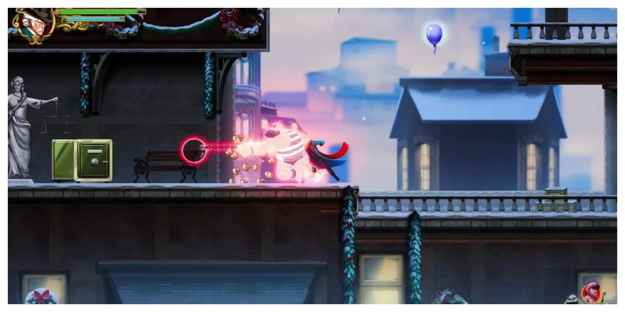 Ebenezer Scrooge và một hồn ma đồng hành trong thế giới kỳ ảo của game