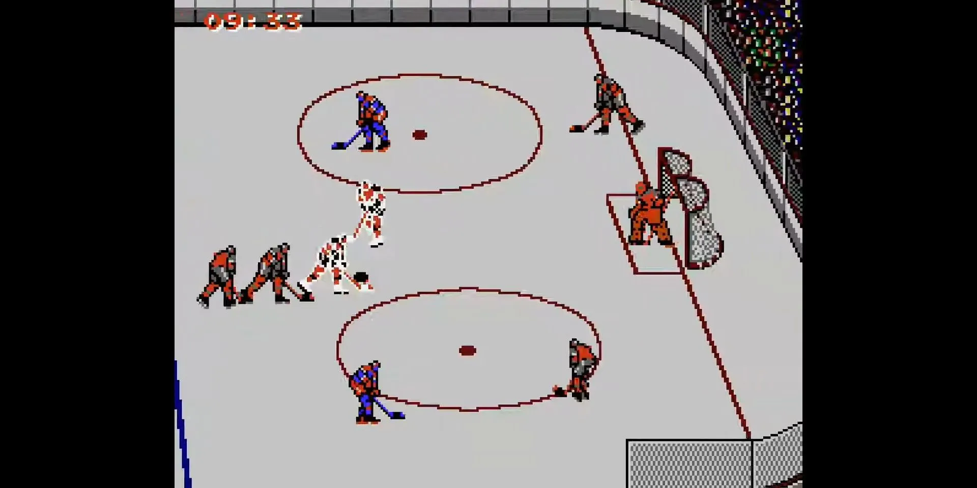 Gameplay của Blades of Steel với một pha tranh chấp bóng quyết liệt