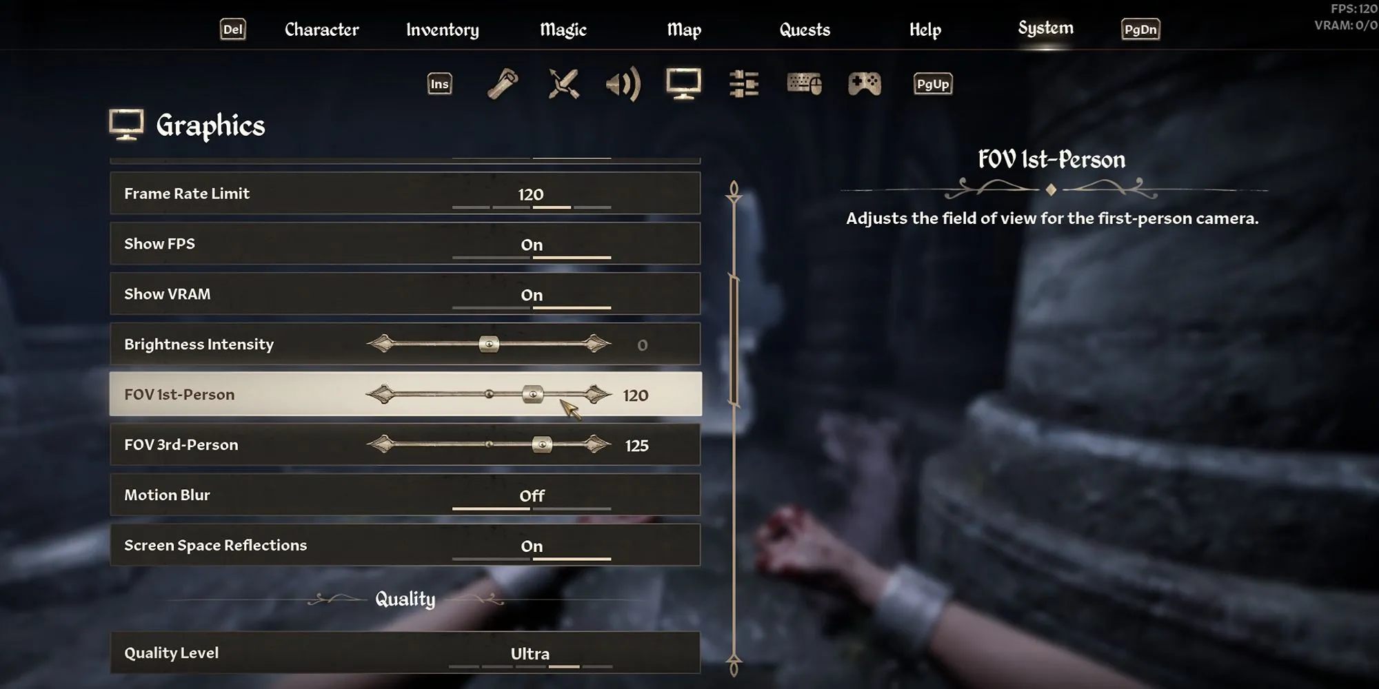 Giao diện cài đặt FOV trong Oblivion Remastered sau khi cài mod Better FOV