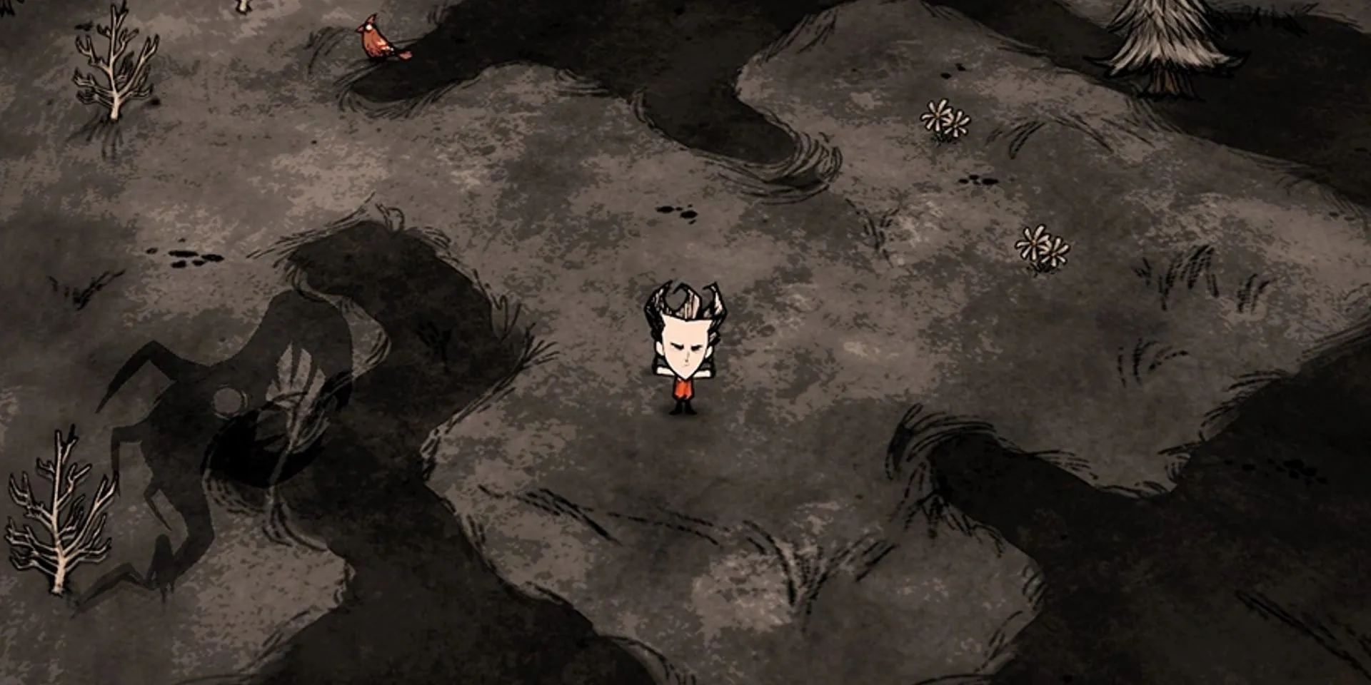 Hiệu ứng khi chỉ số tinh thần (Sanity) giảm về 0 trong game sinh tồn Don't Starve.
