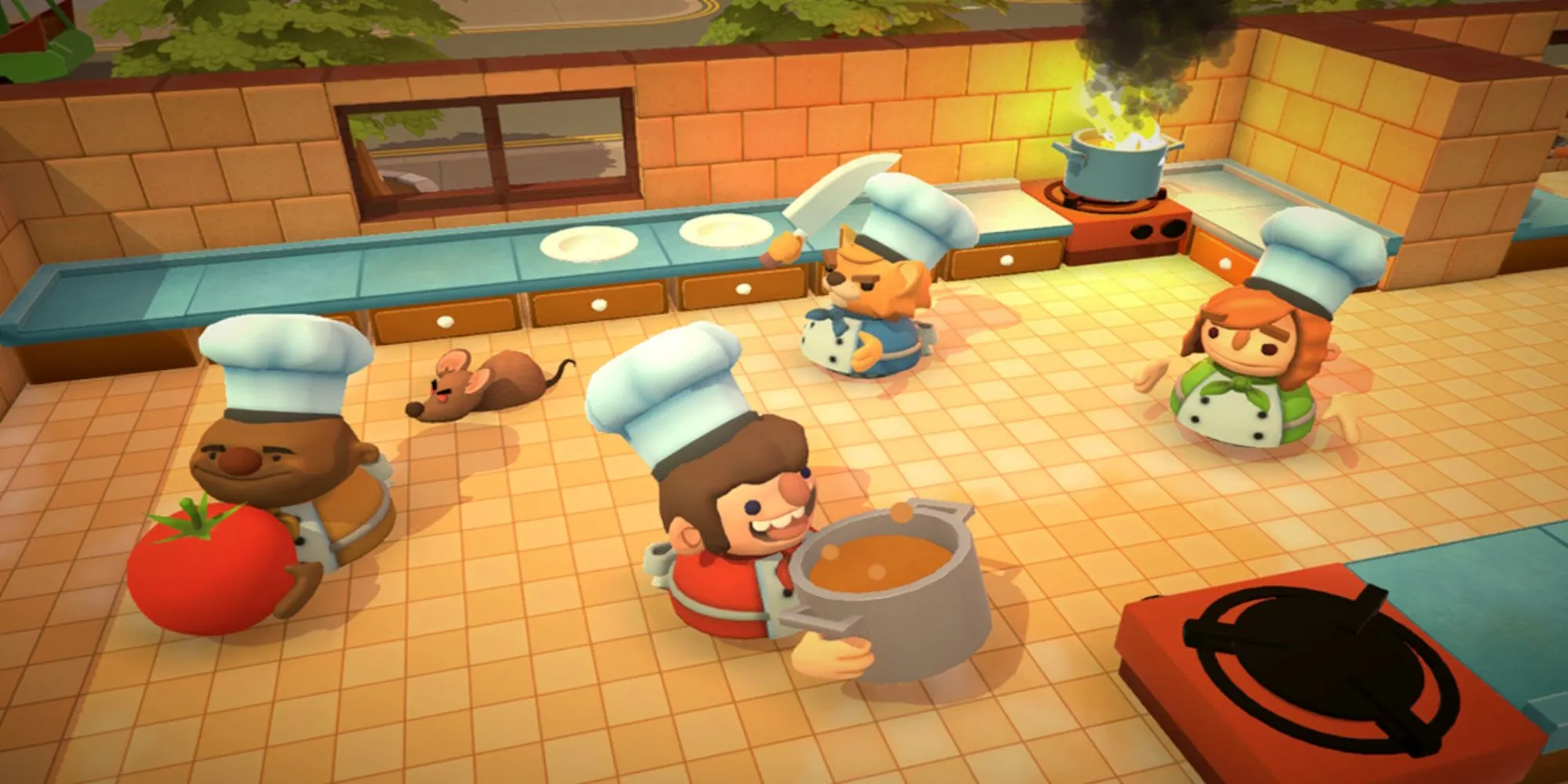 Hình ảnh gameplay hỗn loạn và vui nhộn của Overcooked All You Can Eat