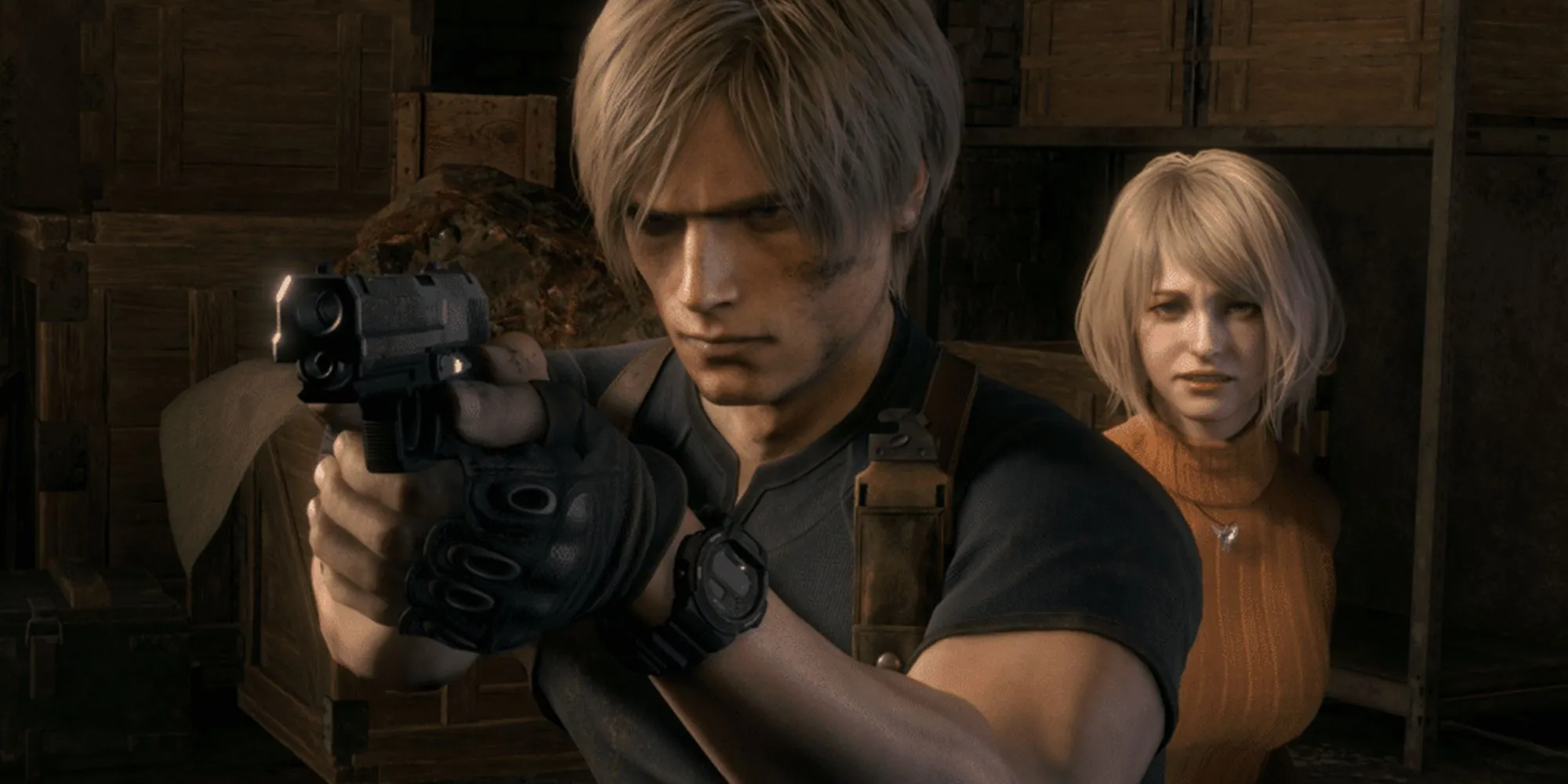 Hình ảnh Leon Kennedy và Ashley Graham trong game Resident Evil 4 Remake