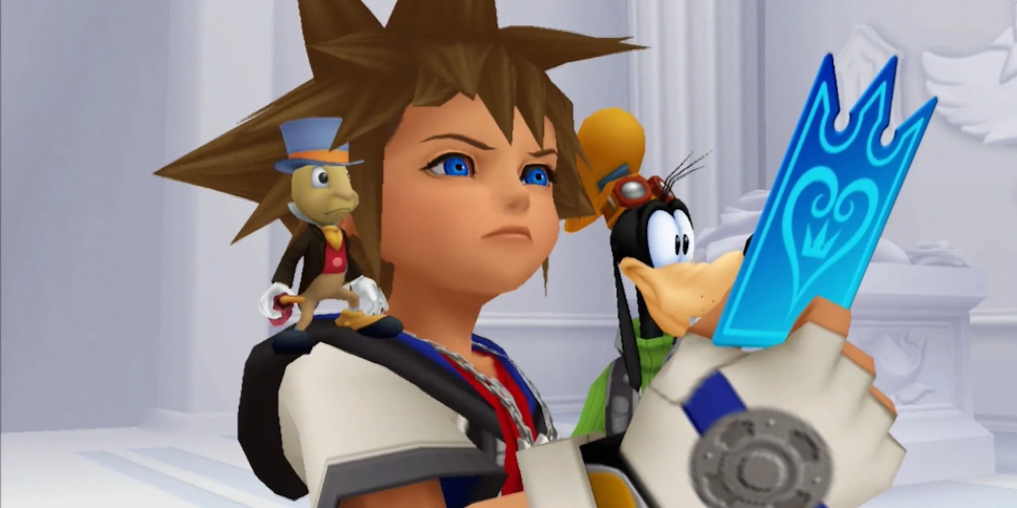 Hình ảnh Sora cầm thẻ bài trong Kingdom Hearts Re:Chain of Memories, phiên bản remake 3D của game GBA gốc.