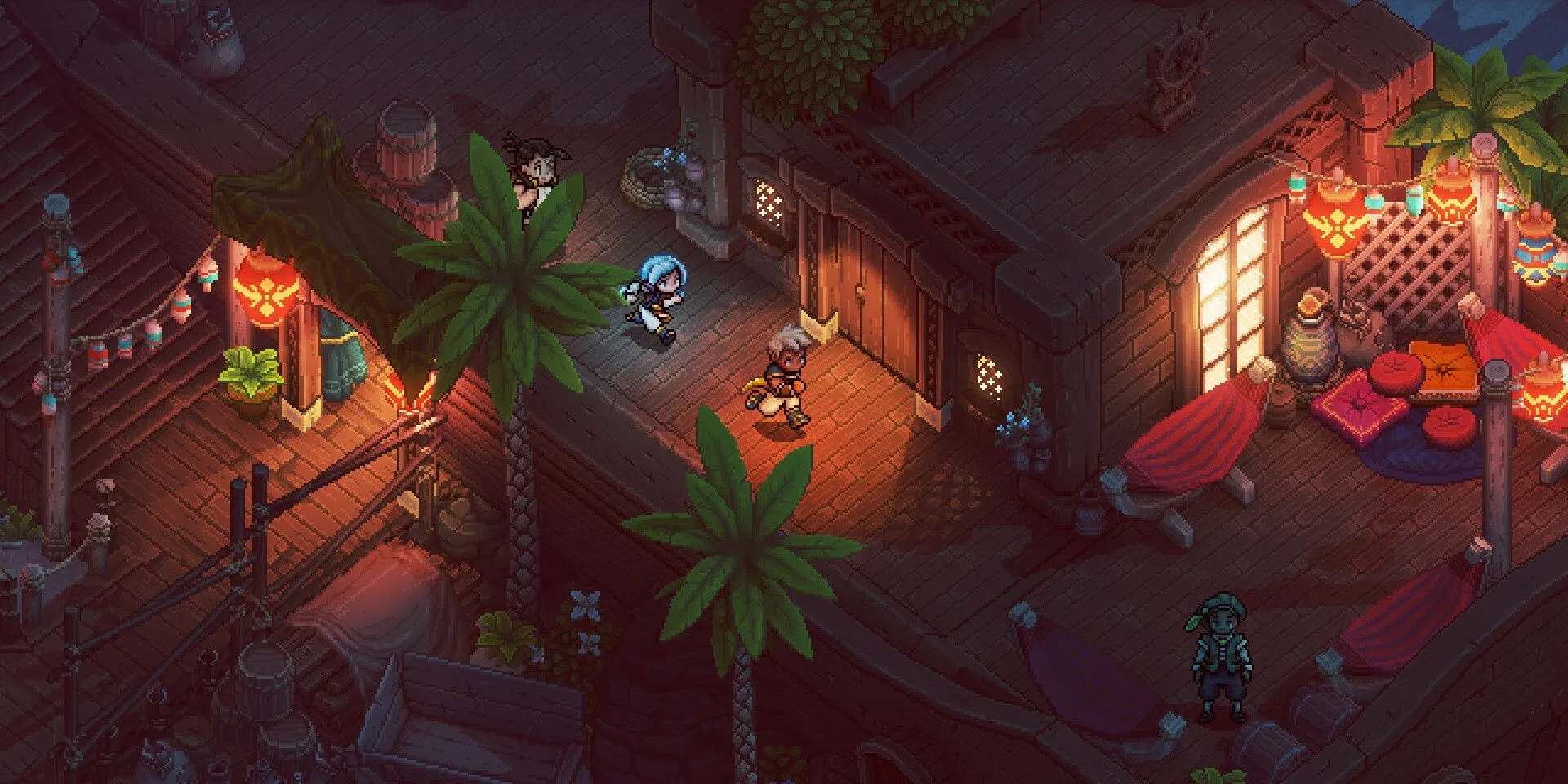 Khung cảnh thị trấn pixel art đẹp mắt trong game nhập vai Sea of Stars