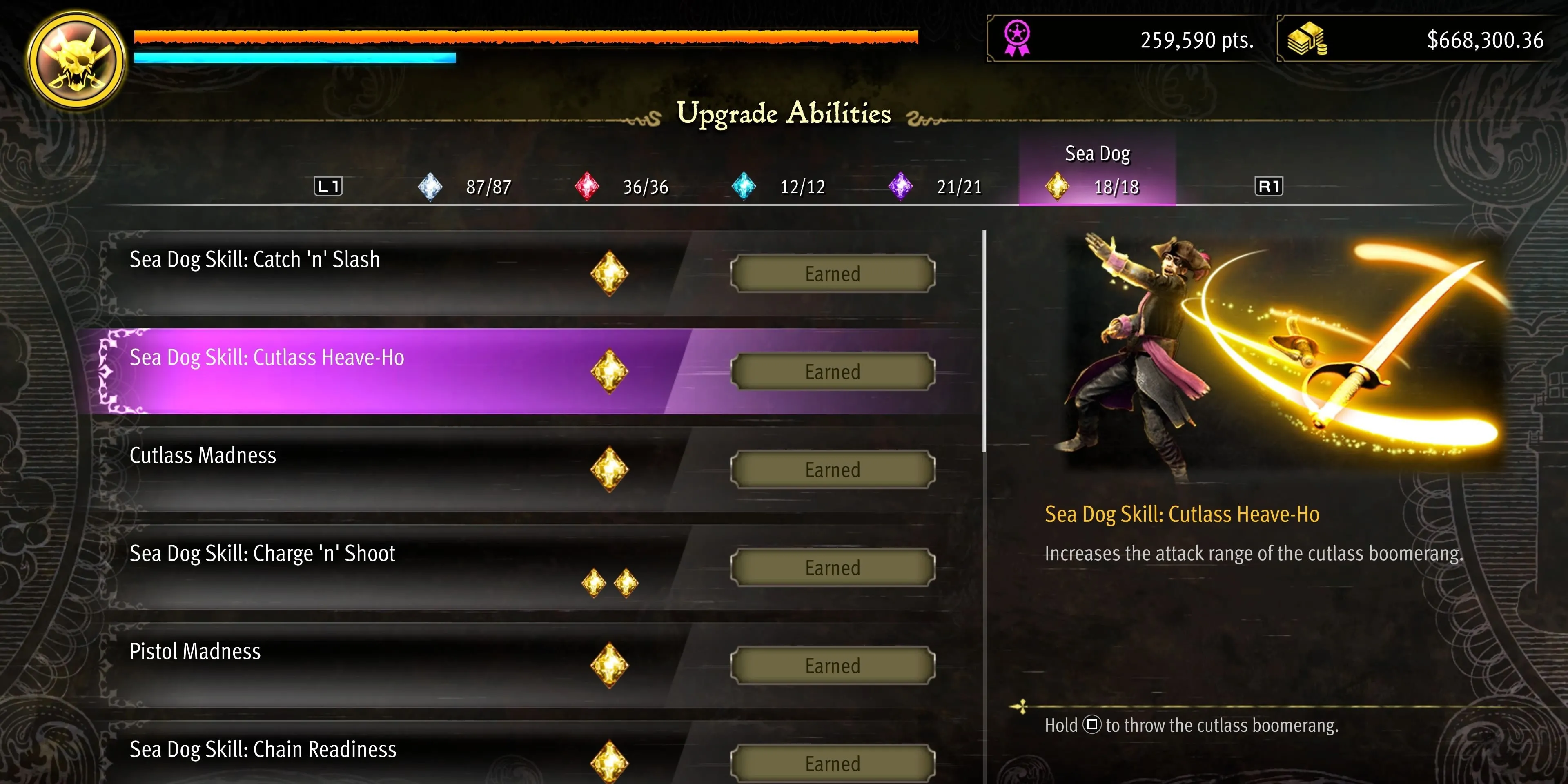 Kỹ năng Cutlass Heave-Ho ở kiểu Sea Dog của Majima