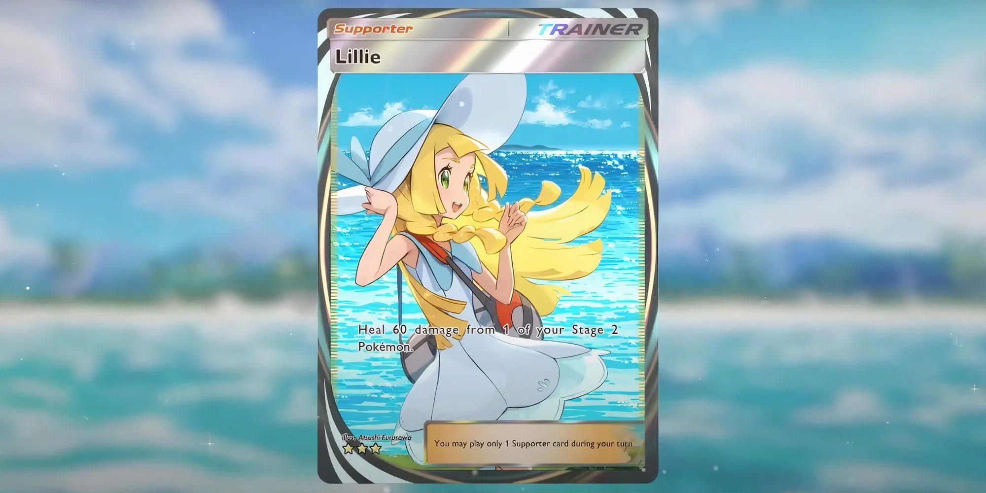 Minh họa thẻ Supporter Lillie, thẻ hỗ trợ hồi máu trong Pokemon TCG Pocket