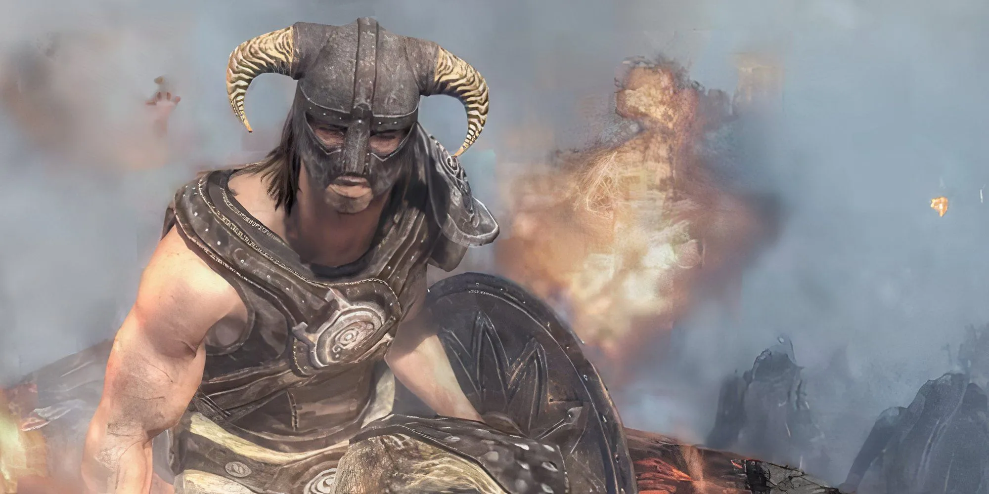 Nhân vật chính của Skyrim ngồi quanh lửa trại dưới bầu trời đêm đầy sao, một cảnh biểu tượng của tựa game RPG thế giới mở này.