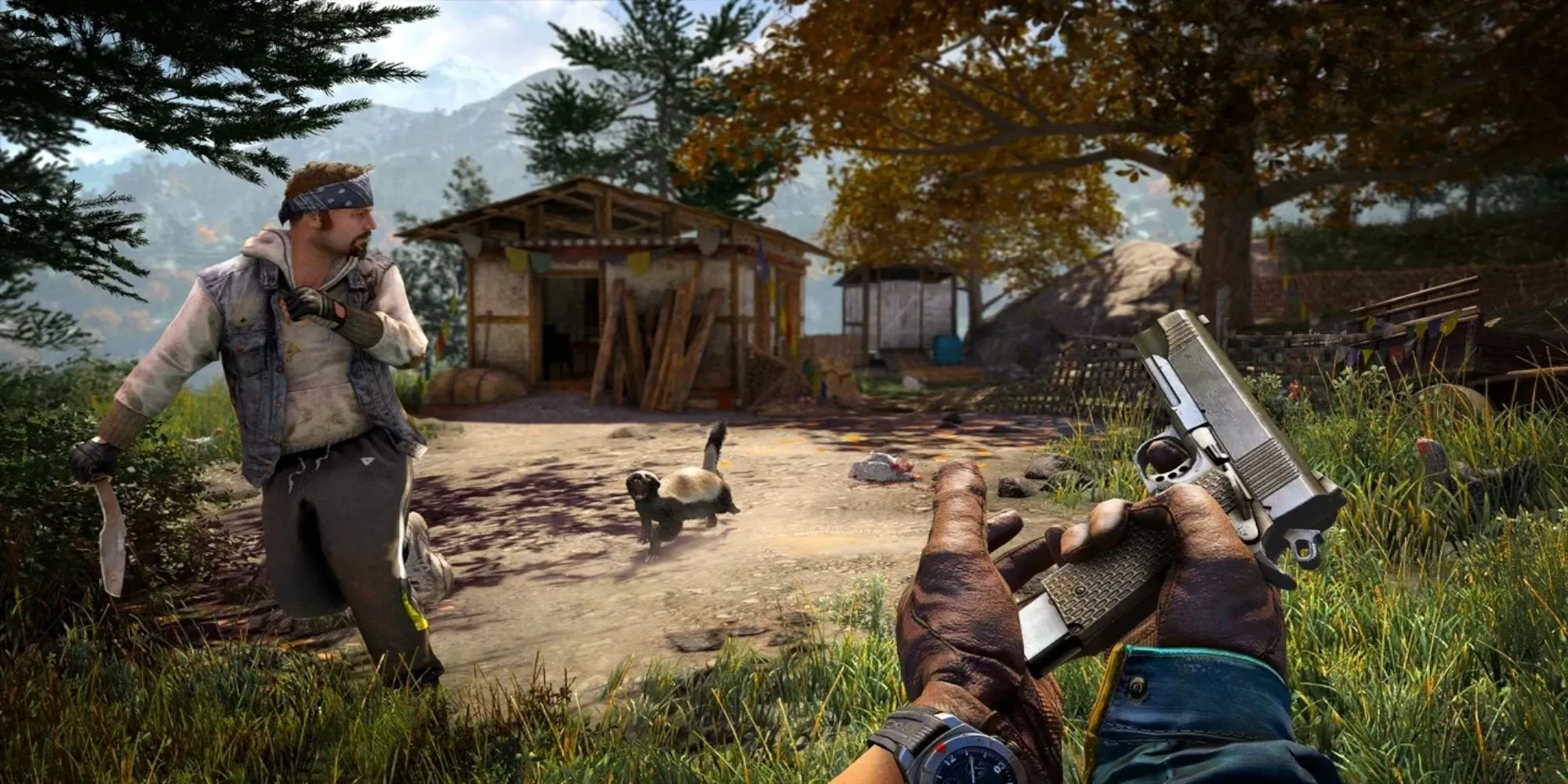 Nhân vật chính dùng súng bắn tỉa ngắm mục tiêu trong thế giới mở Far Cry 4