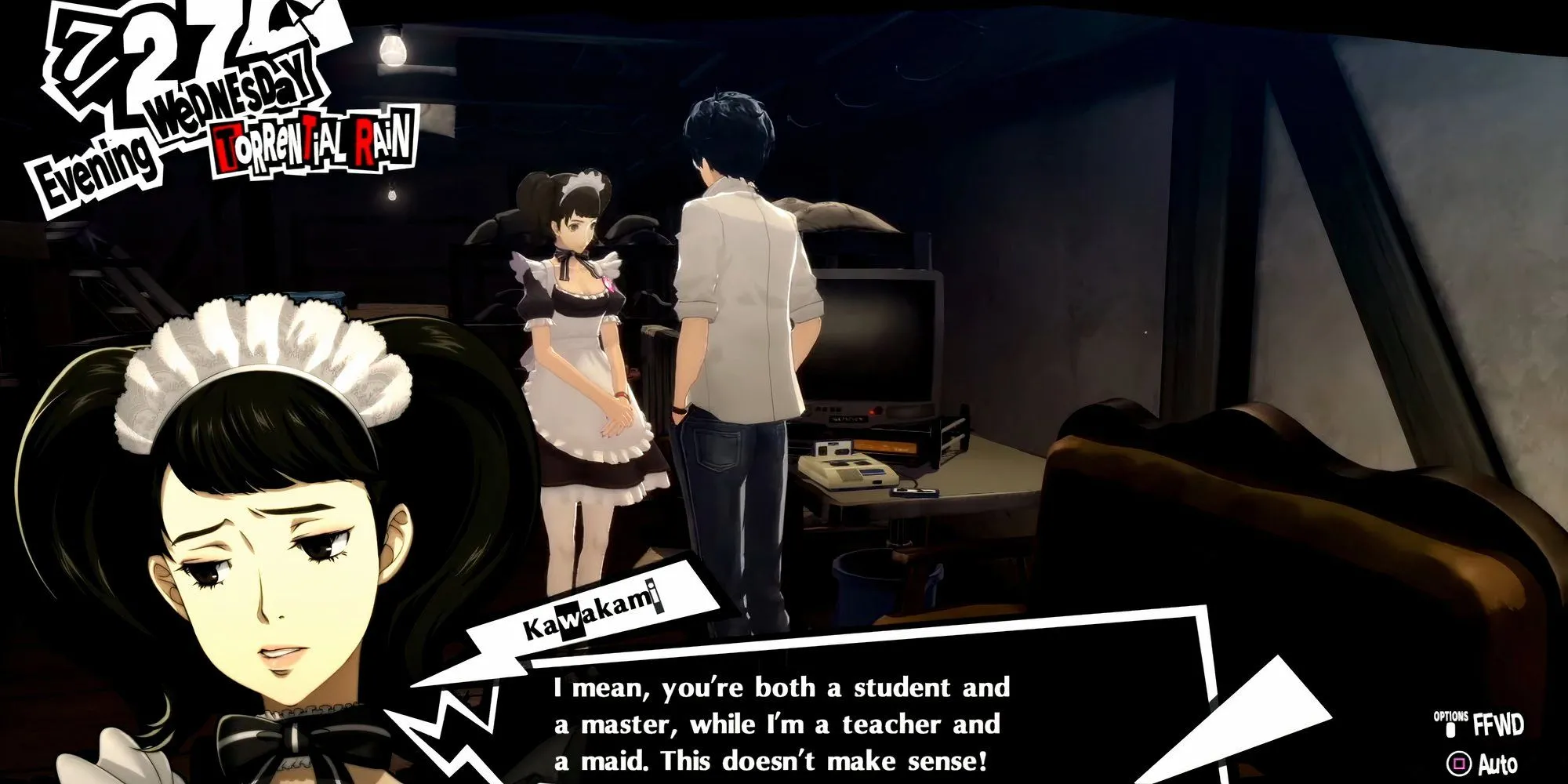 Nhân vật chính Joker và cô giáo Sadayo Kawakami trong Persona 5 Royal