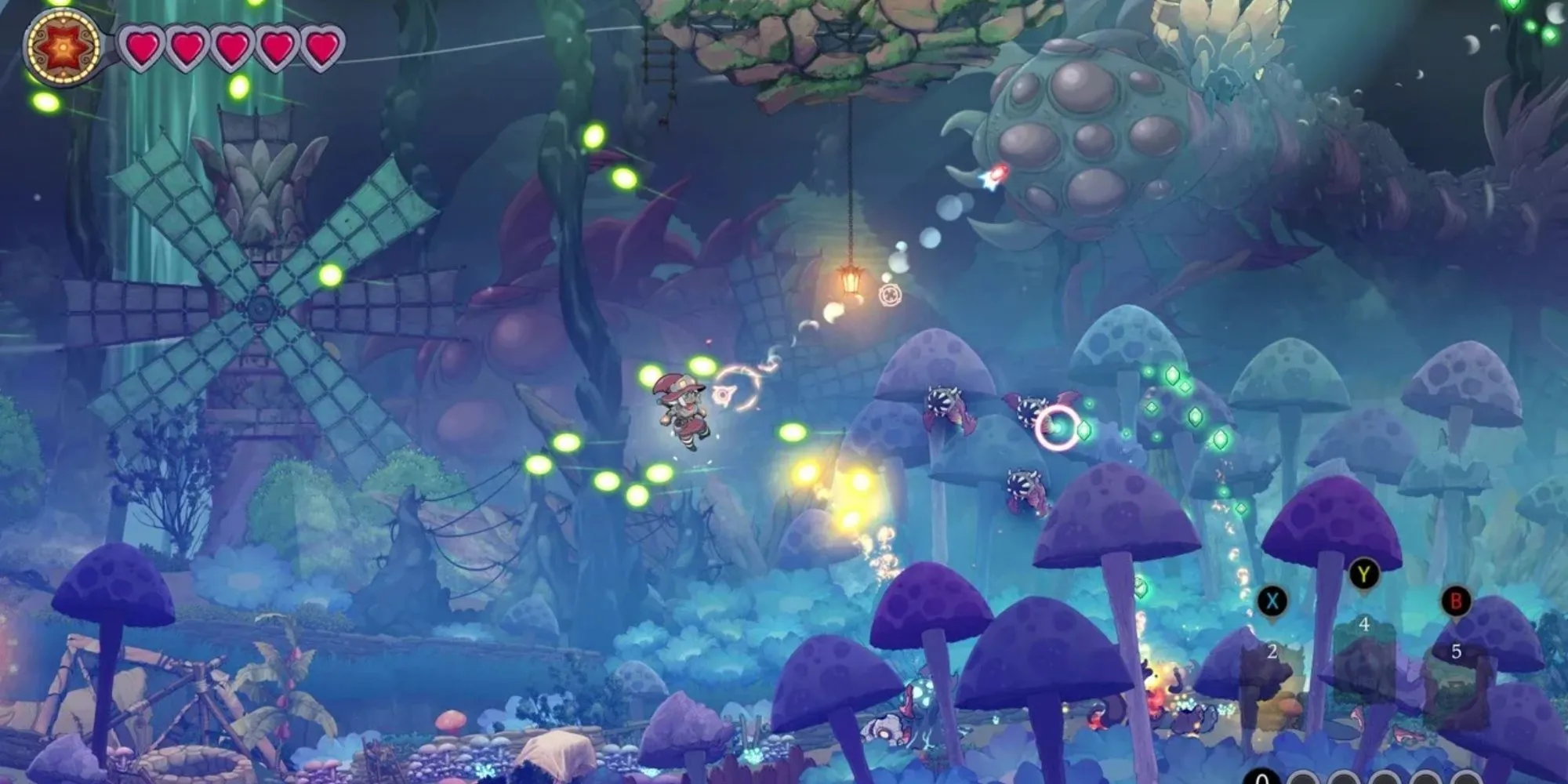 Nhân vật chính Rayne bay và chiến đấu giữa trận chiến Bullet Hell rực rỡ trong The Knight Witch