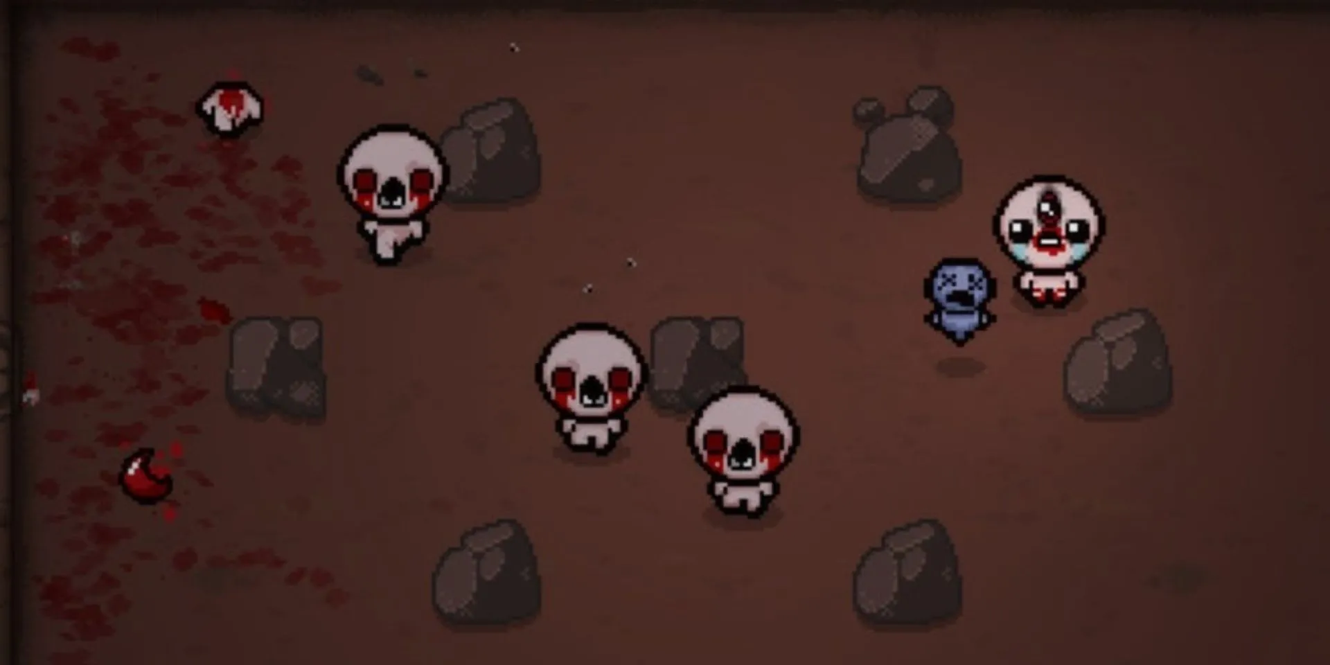 Nhân vật Isaac và quái vật Gaper trong game The Binding of Isaac: Rebirth