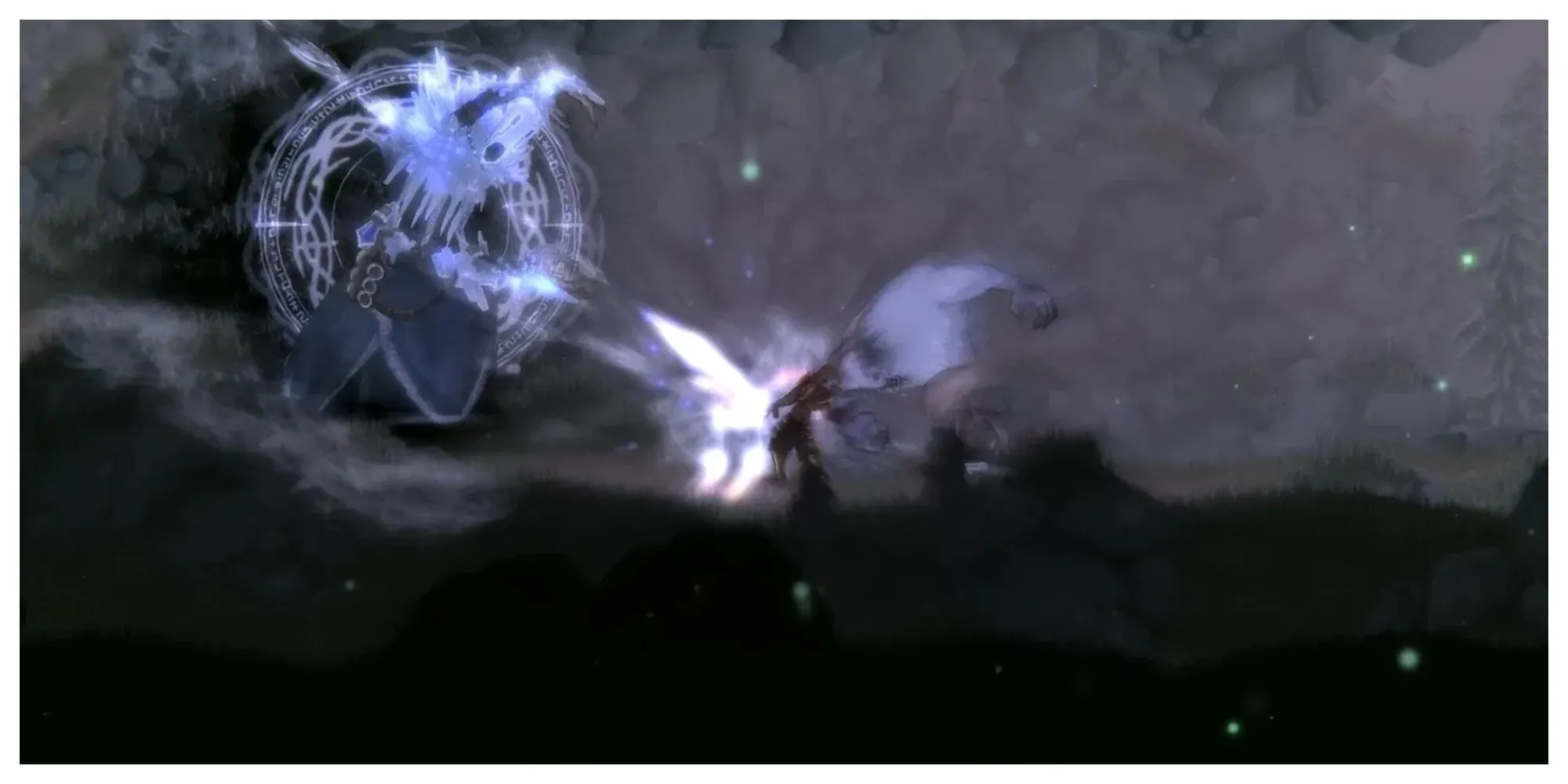 Nhân vật người hành quyết (Inquisitor) chiến đấu với một Mage trong Salt and Sacrifice