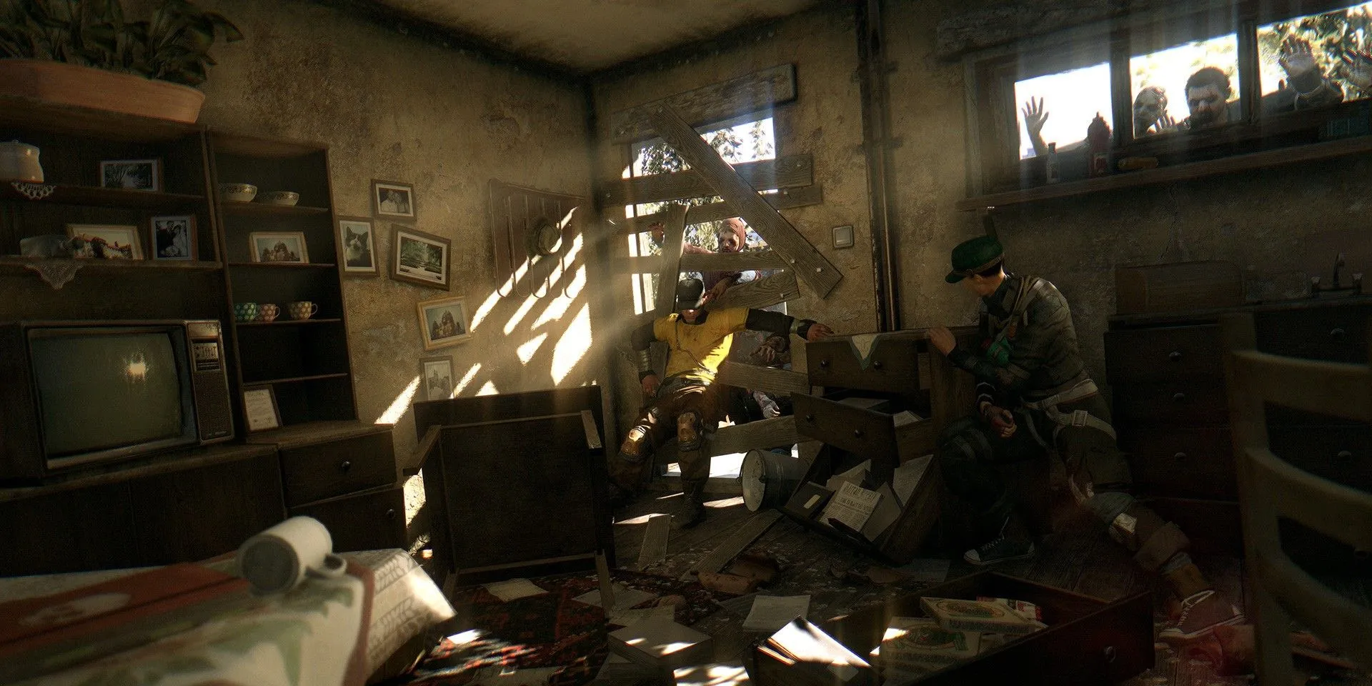 Nhân vật thực hiện parkour để né zombie trong game Dying Light