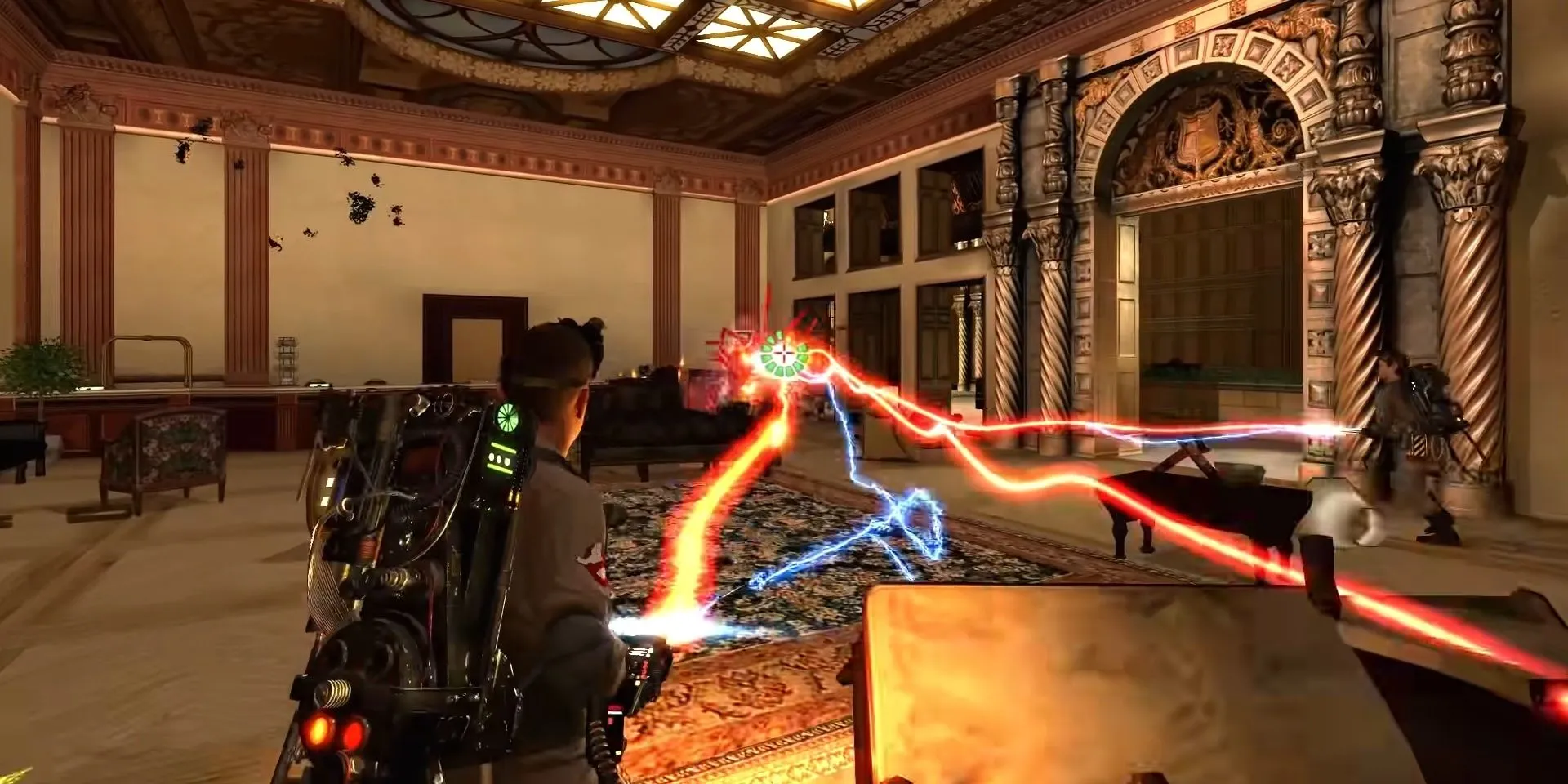 Sử dụng Súng Phóng Proton để phá hủy đồ vật trong game Ghostbusters: The Video Game.