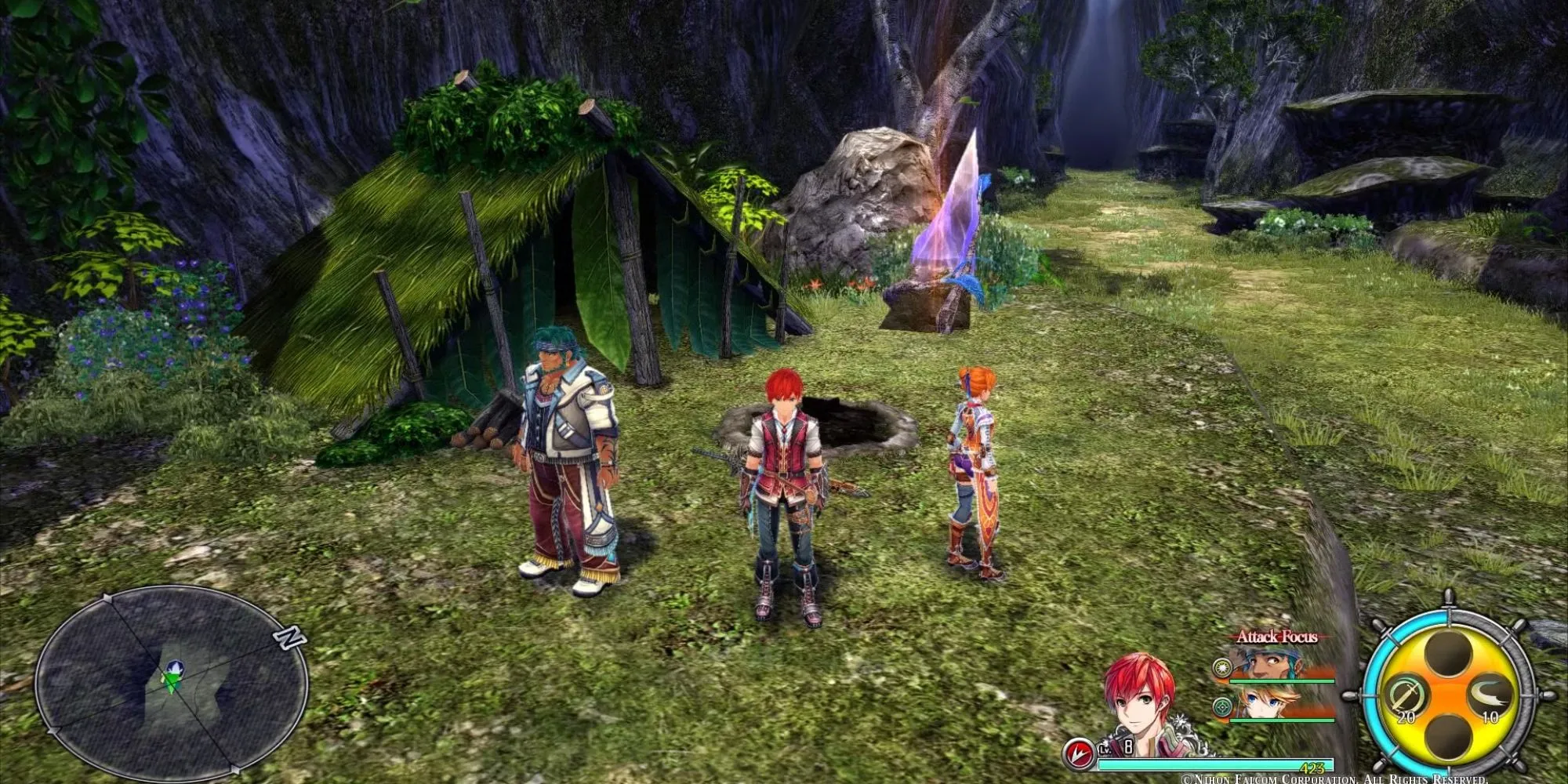 Ys VIII 3 Party Members Standing By A Hut