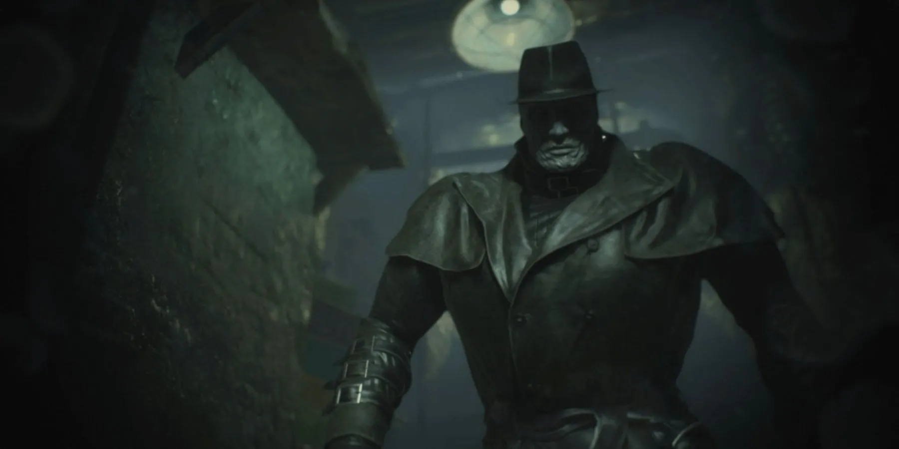 &quot;Quái vật Tyrant (Mr. X) đứng gieo rắc kinh hoàng trong bóng tối tại sở cảnh sát RPD trong Resident Evil 2 Remake&quot;