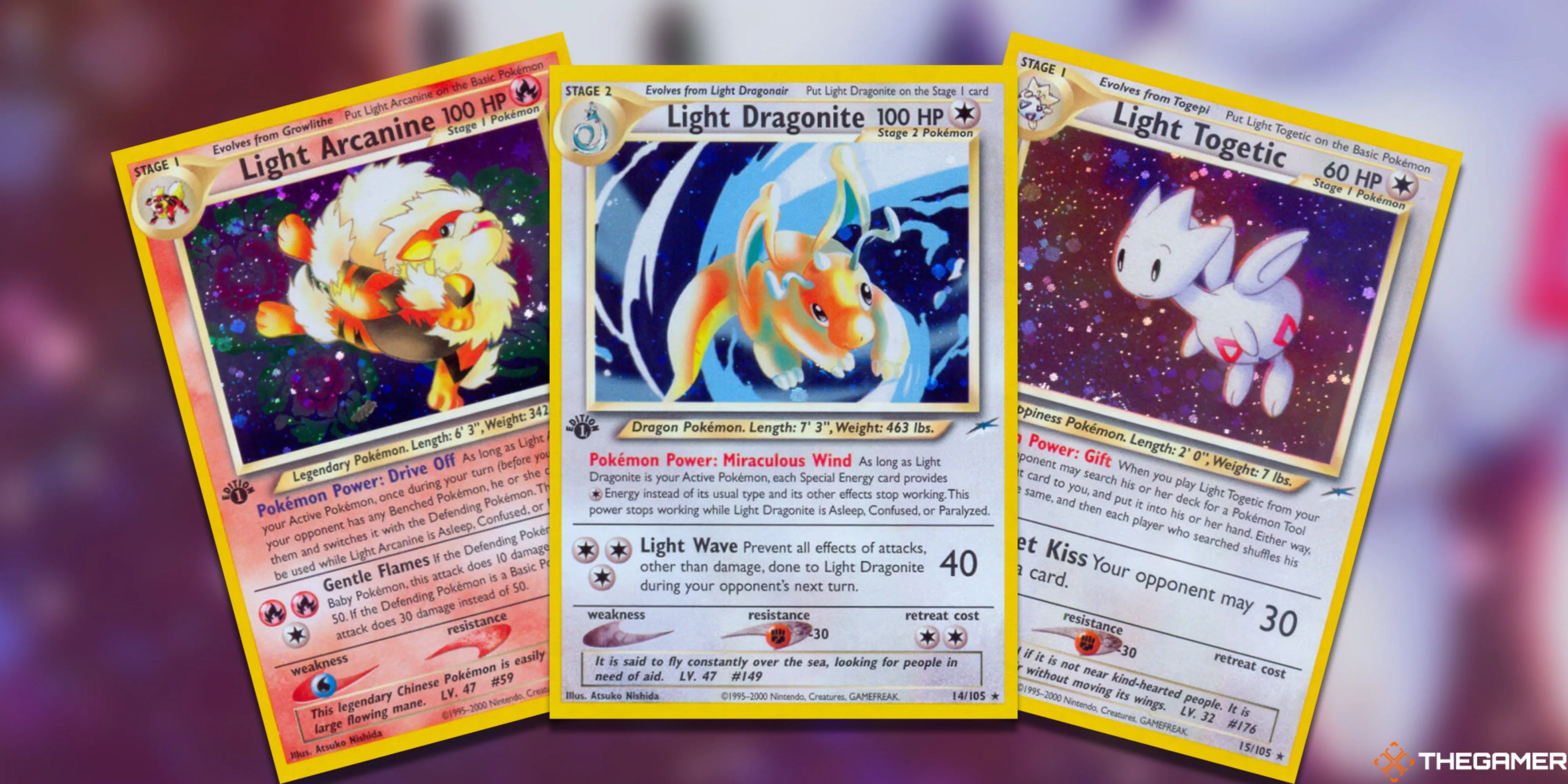 Ba thẻ bài Light Pokémon hiếm: Arcanine, Dragonite và Togetic từ Pokémon TCG
