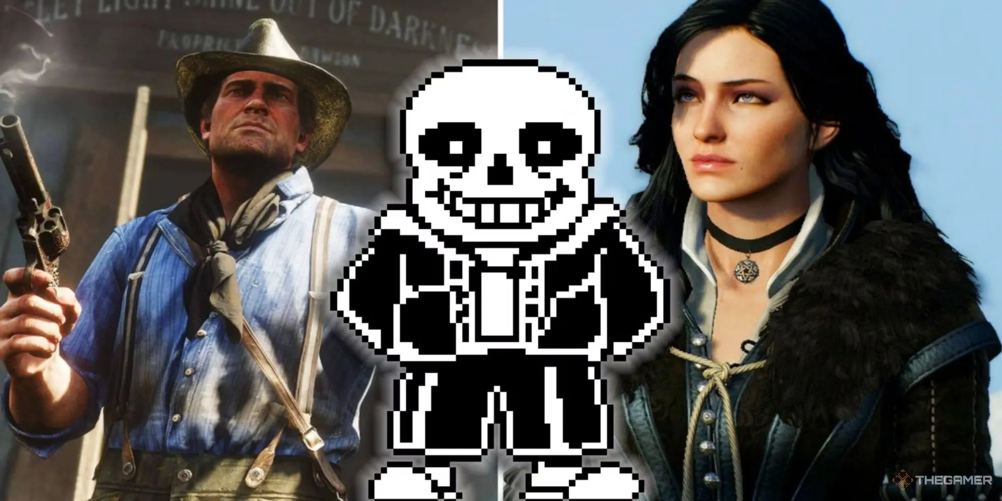 Bộ sưu tập các nhân vật game nổi tiếng Arthur từ RDR 2, Sans từ Undertale và Yennefer từ The Witcher, đại diện cho những cốt truyện đầy bất ngờ.