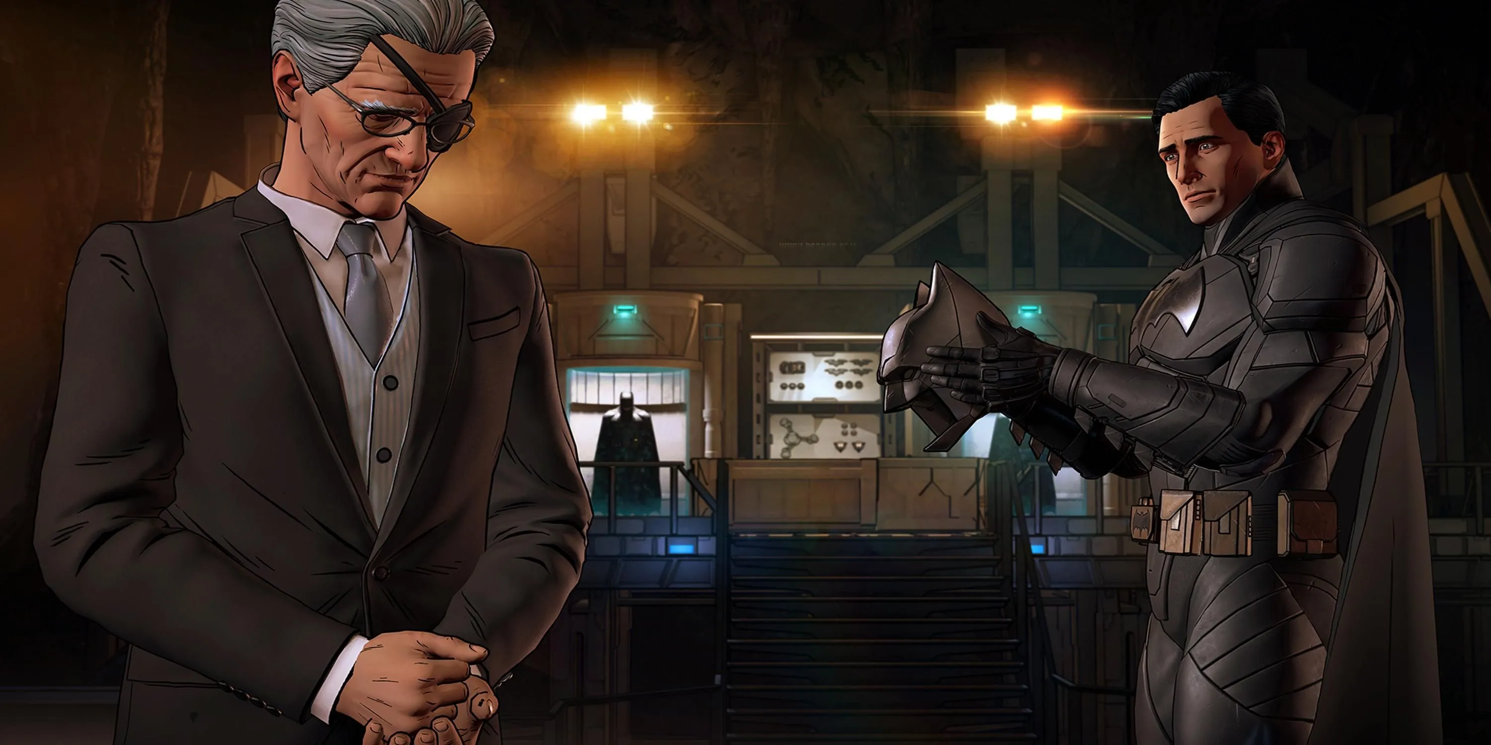 Bruce Wayne đối mặt với Alfred trong Batman: The Enemy Within, minh họa sự lựa chọn tâm lý và danh tính kép của Người Dơi.
