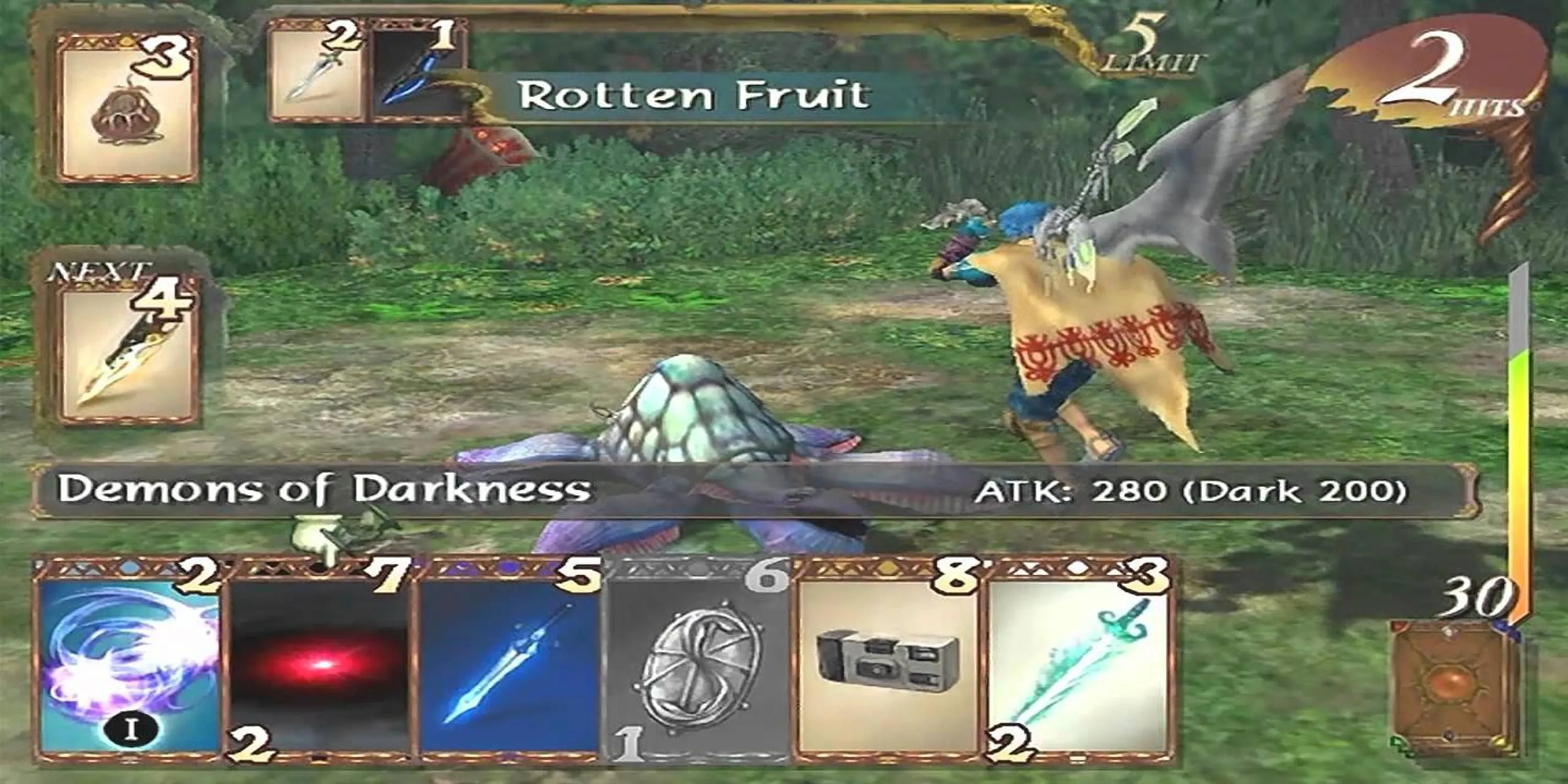 Cảnh chiến đấu kịch tính trong Baten Kaitos Origins, thể hiện cơ chế thẻ bài đổi mới