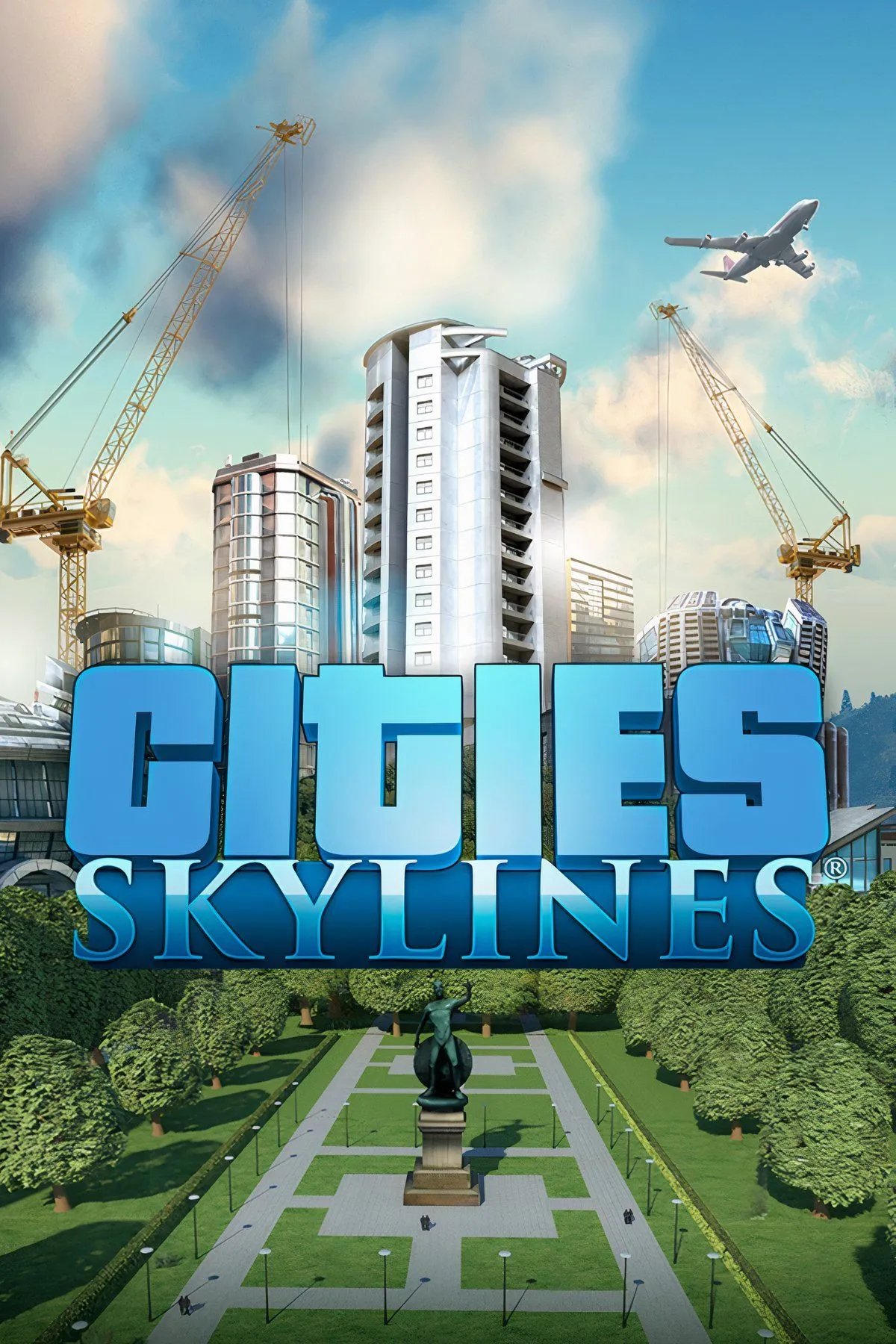 Cảnh quan đô thị rộng lớn trong Cities: Skylines vào ban đêm, với những tòa nhà chọc trời và đường phố sáng đèn, tượng trưng cho một thành phố năng động.
