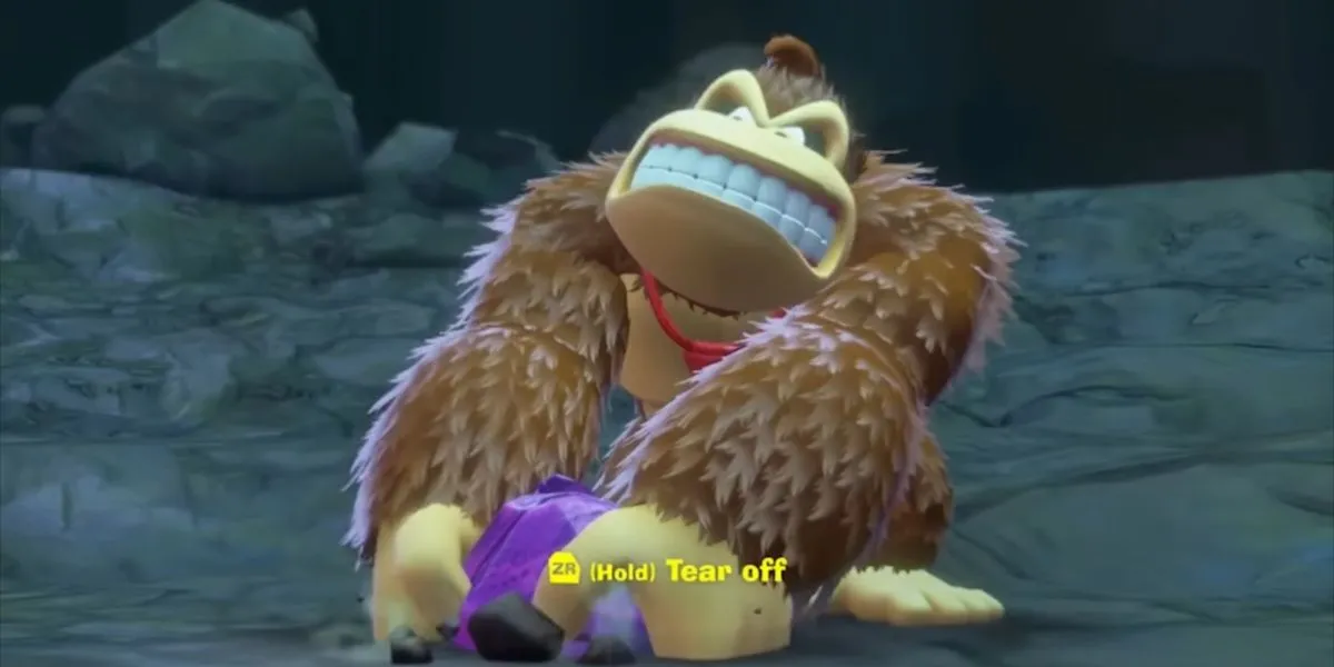 Cơ chế &quot;Tear Off Chunks&quot; giúp Donkey Kong nhảy và tấn công đa dạng trong Donkey Kong Bananza