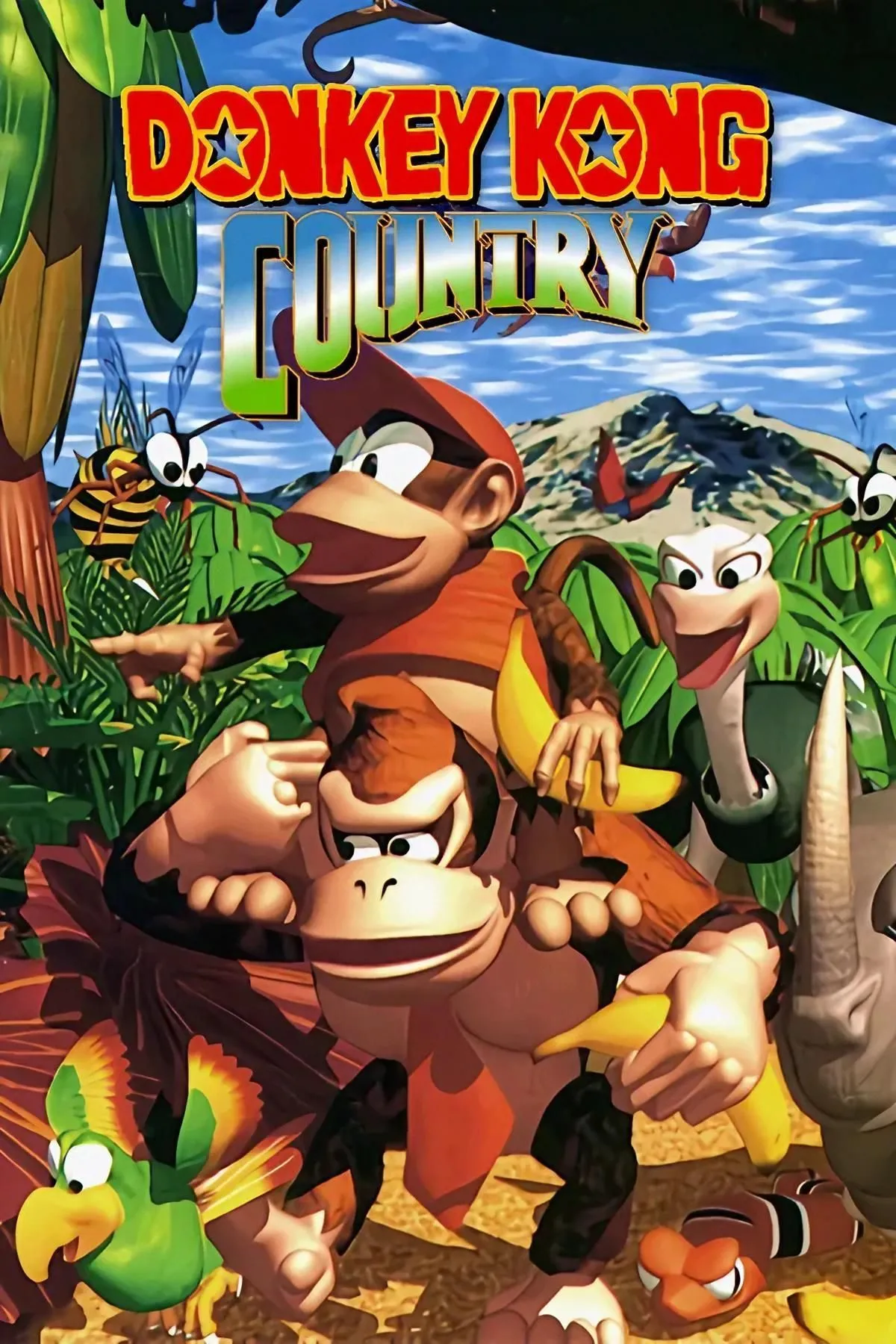 Donkey Kong và Diddy Kong trên đường ray xe mỏ trong Donkey Kong Country.