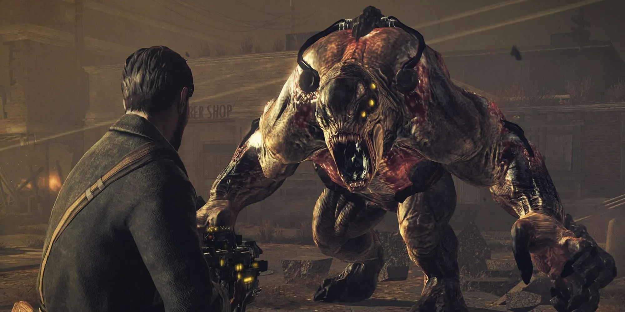 Game thủ chiến đấu chống lại quái vật Chimera trong bối cảnh đổ nát của Resistance 3