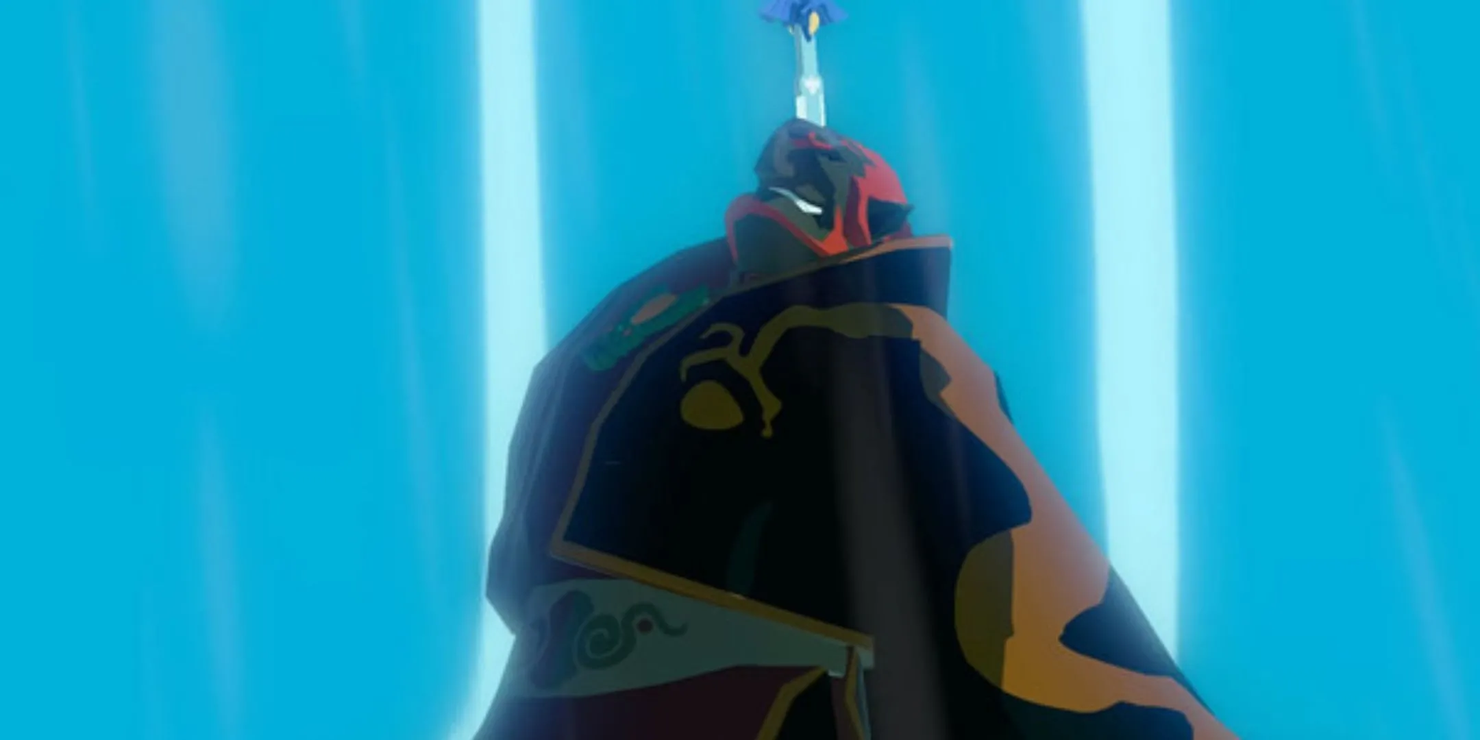 Ganondorf với thanh Master Sword găm vào đầu, khoảnh khắc tàn khốc trong The Legend of Zelda: The Wind Waker.