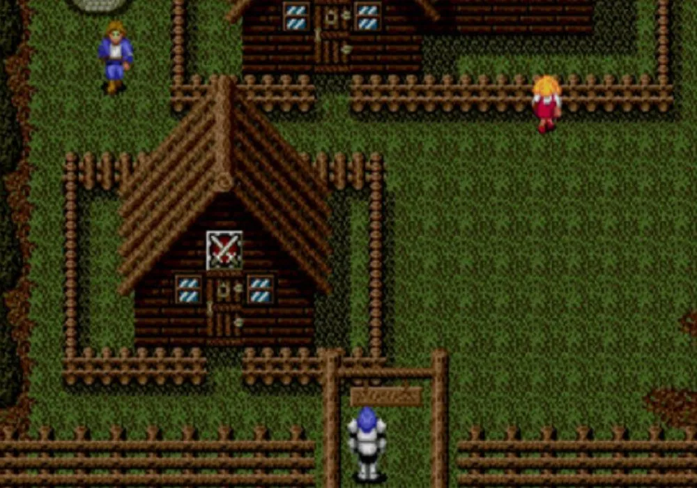 Giao diện chiến đấu trong game JRPG cổ điển Sword of Vermilion.
