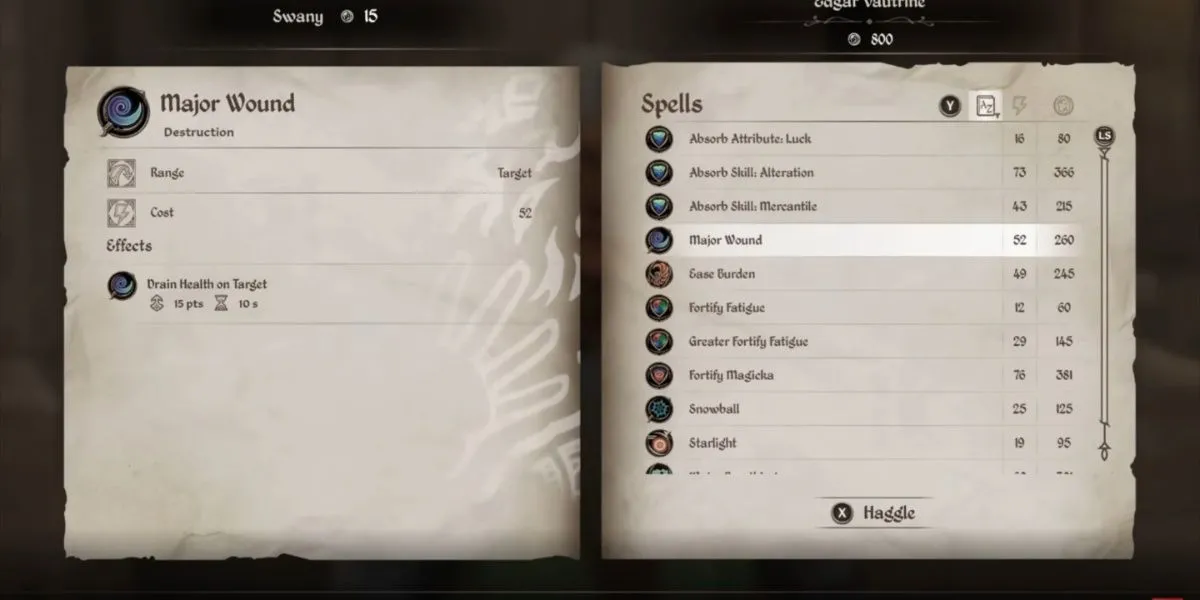 Hiệu ứng phép thuật Major Wound gây sát thương theo thời gian lên mục tiêu trong The Elder Scrolls IV: Oblivion Remastered.