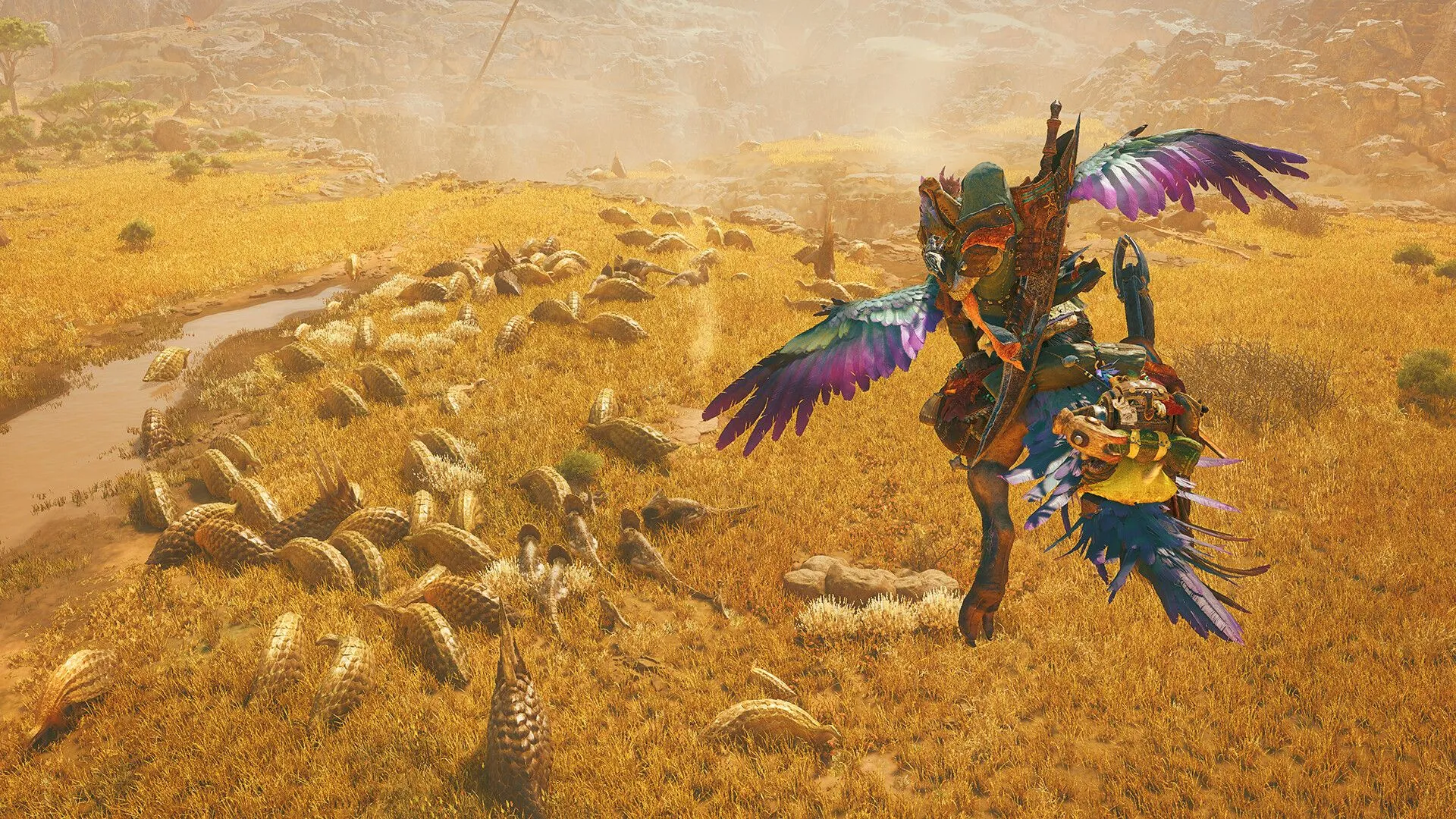 Hình ảnh báo chí đầu tiên của Monster Hunter Wilds, cho thấy cảnh chiến đấu và môi trường game