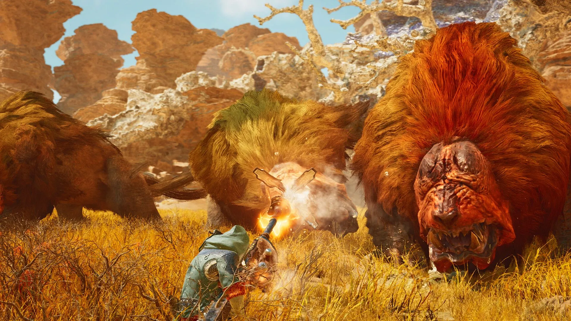 Hình ảnh báo chí thứ hai của Monster Hunter Wilds, tập trung vào quái vật và hiệu ứng chiến đấu