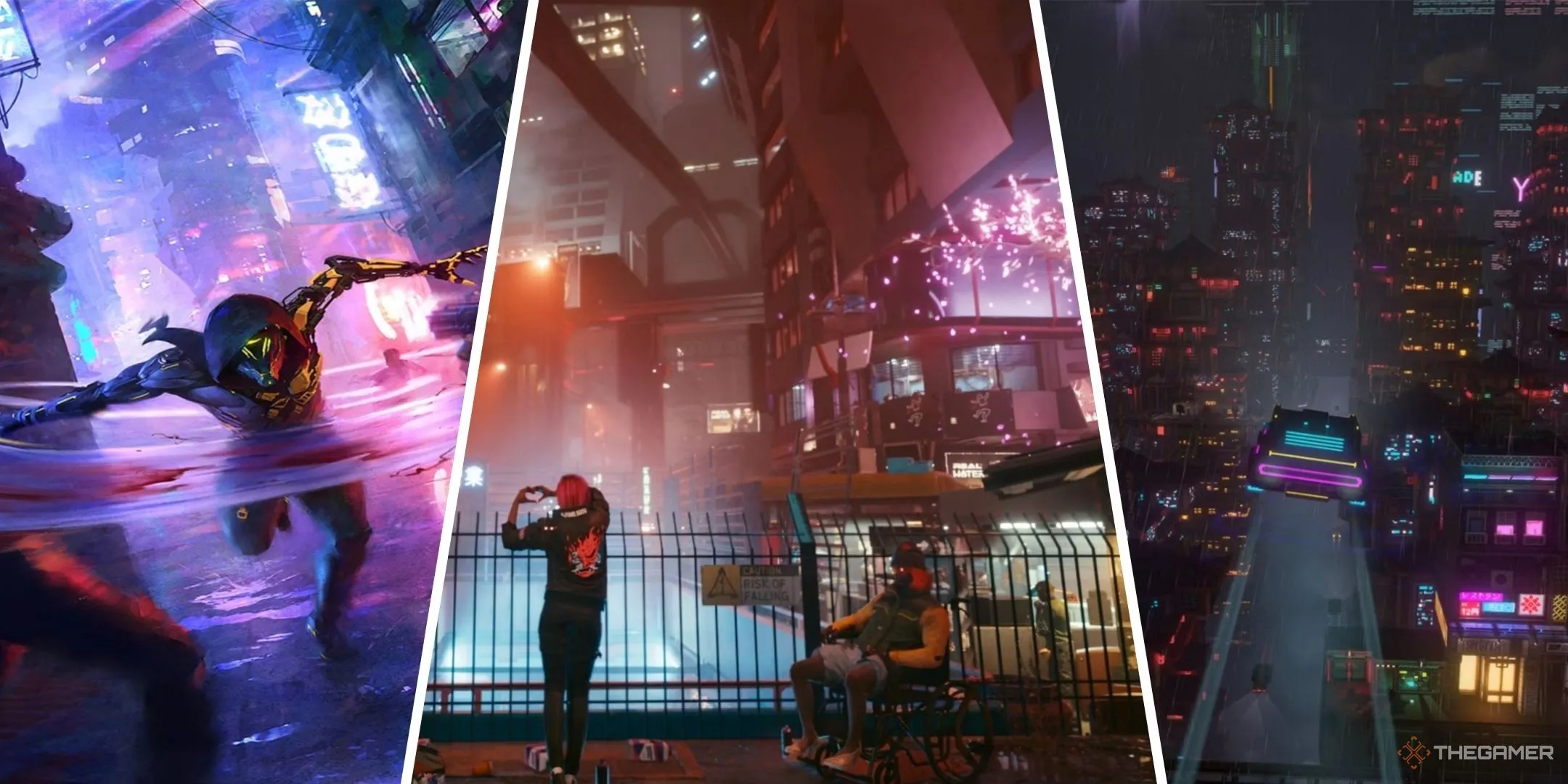 Hình ảnh collage minh họa các game thể loại Cyberpunk bao gồm Ghostrunner, Cyberpunk 2077 và Cloudpunk