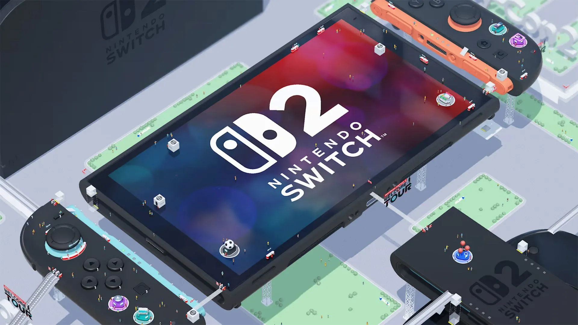 Hình ảnh giao diện trò chơi Nintendo Switch 2 Welcome Tour mô tả tính năng chuột của Joy-Con trong một mini-game golf, thể hiện đồ họa và khả năng tương tác phần cứng.
