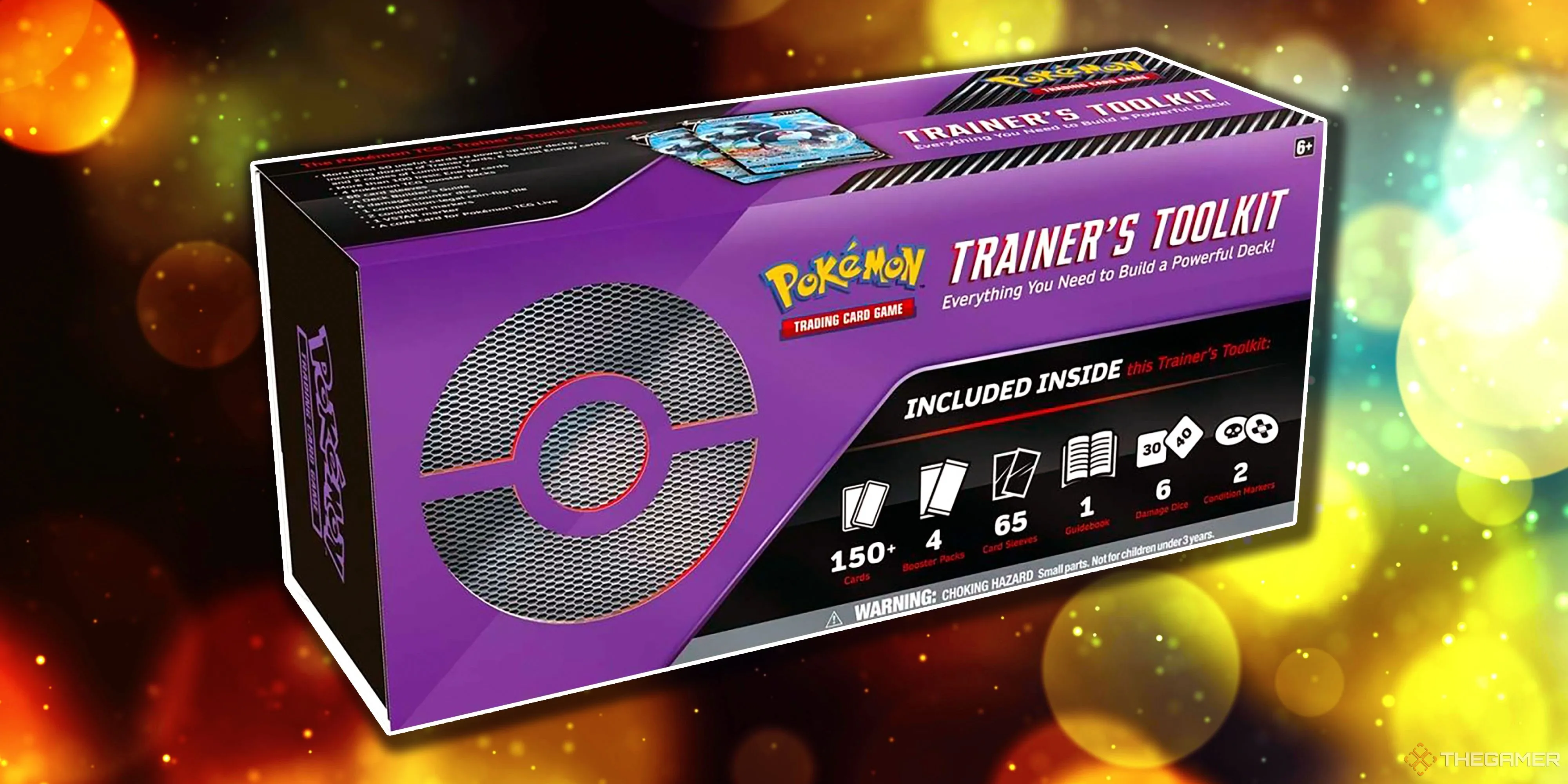 Hộp Trainer's Toolkit Pokemon TCG 2022 với tông màu tím đặc trưng, chứa các booster pack Sword &amp; Shield và thẻ Lumineon V promo.