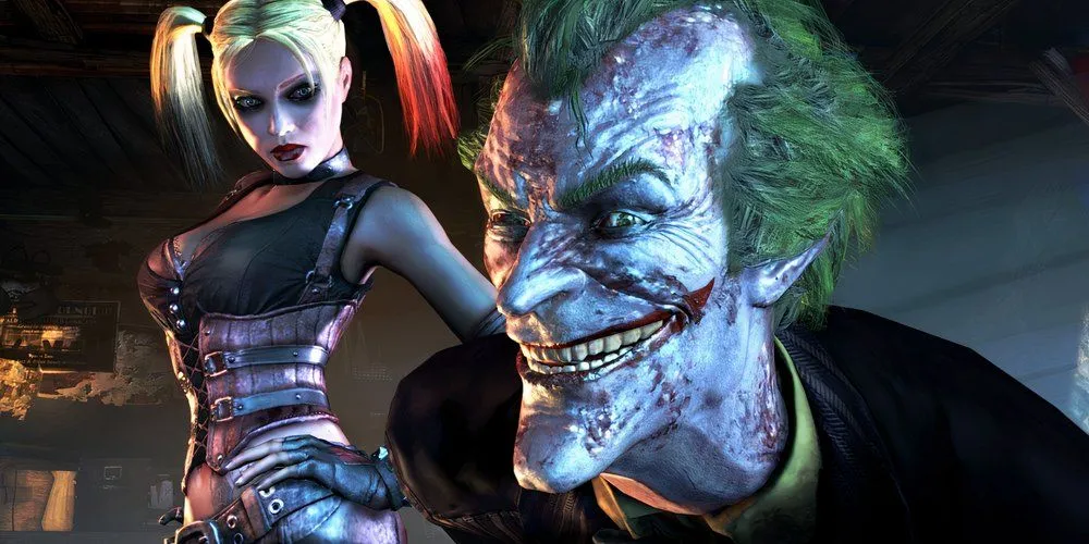 Joker và Harley Quinn trong khoảnh khắc đáng nhớ của Batman: Arkham City, tượng trưng cho thế giới mở đỉnh cao và cốt truyện u tối của game.