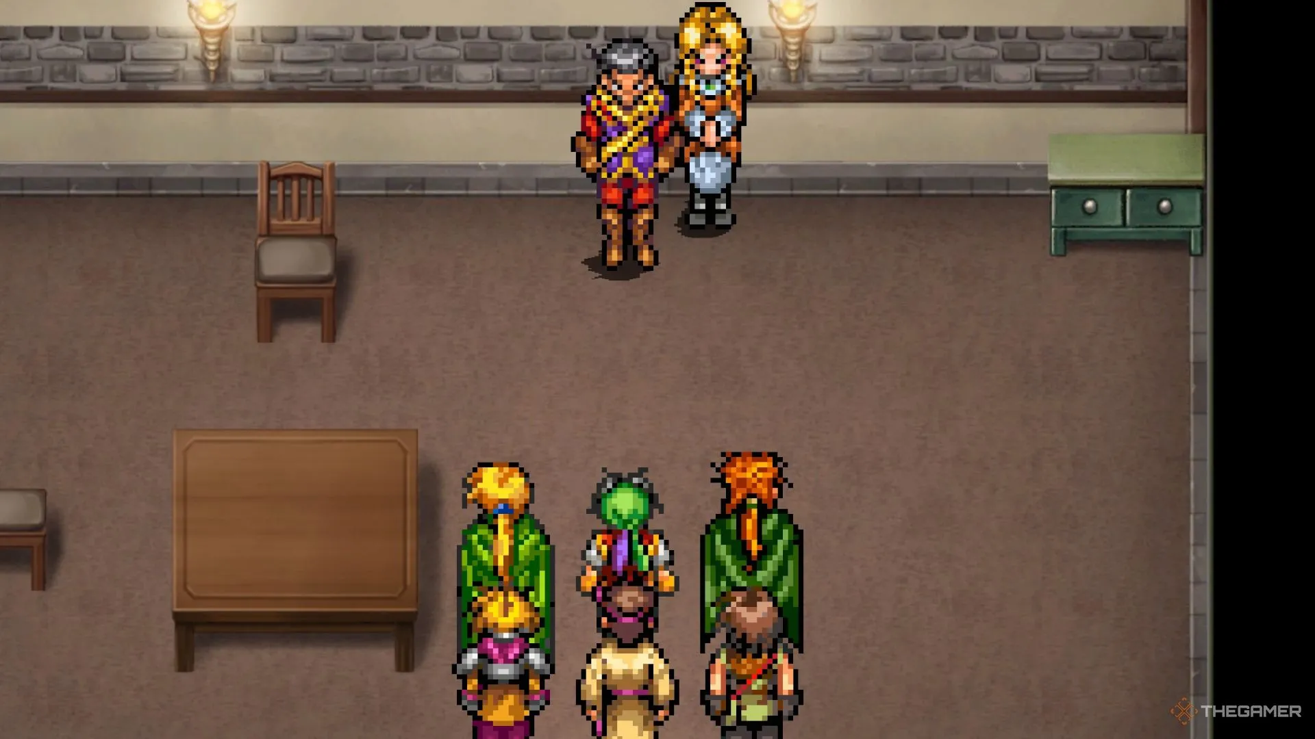 Kraze và Lepant đối mặt trong phân cảnh từ bản Remaster của Suikoden 1.