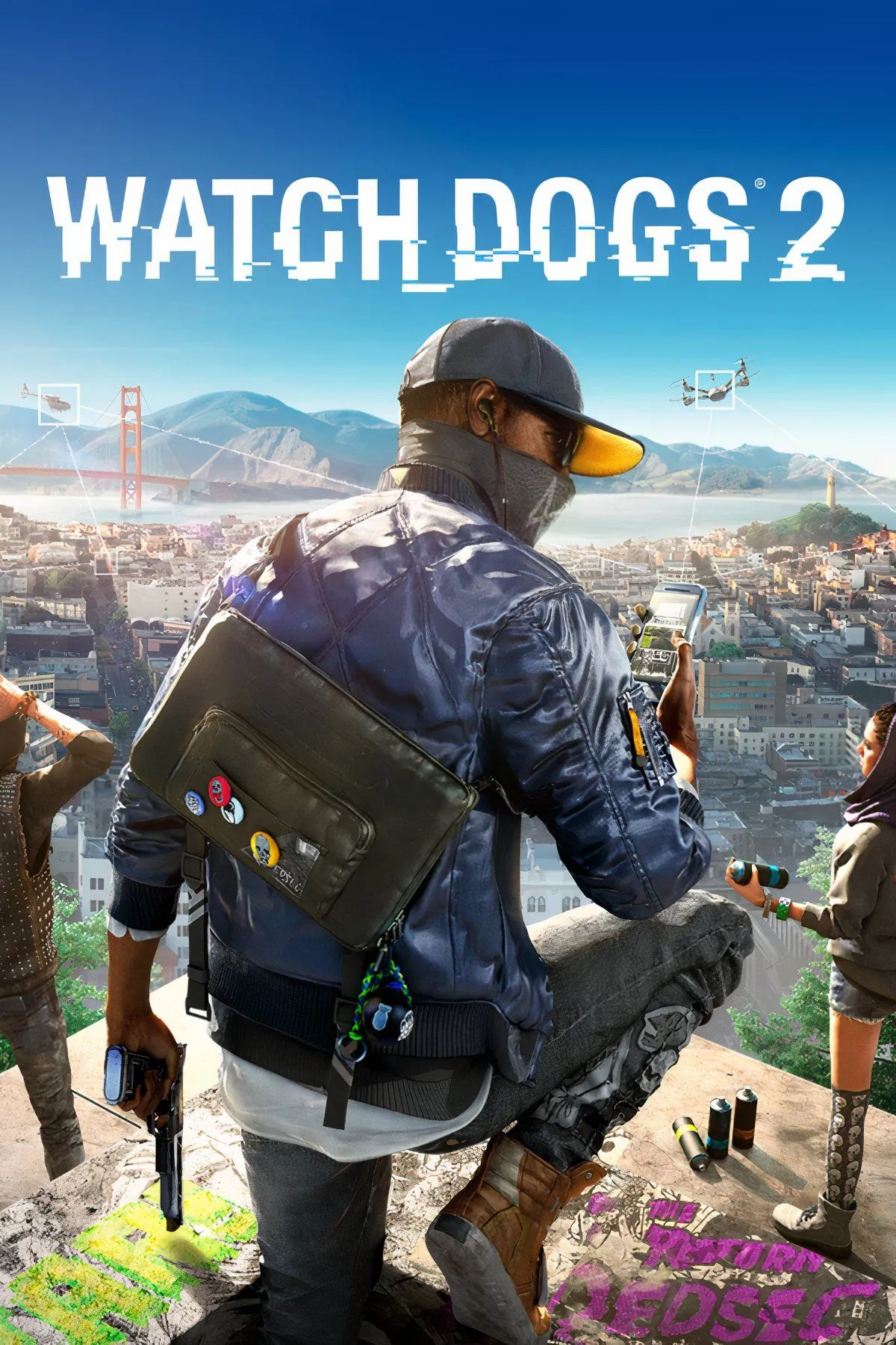 Logo Watch Dogs 2 với hình ảnh thành phố San Francisco được số hóa, pha trộn yếu tố công nghệ và đô thị.