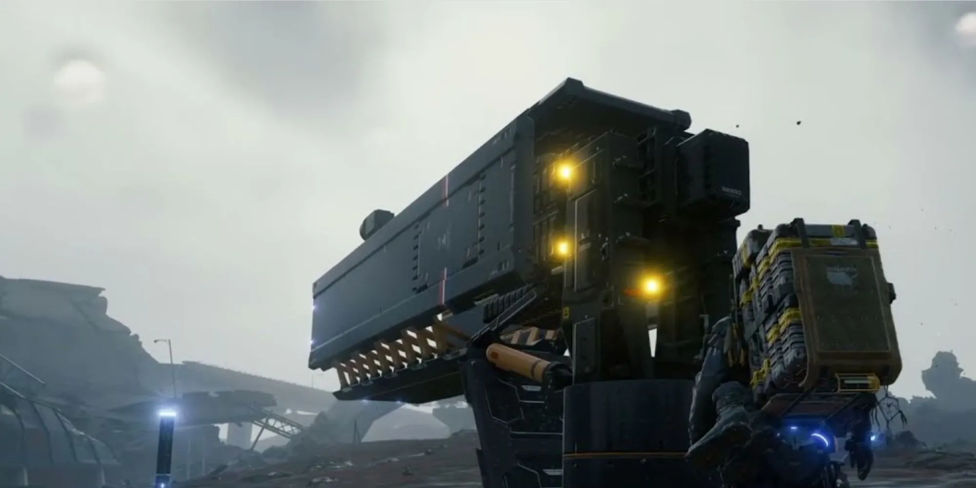 Máy bắn hàng Cargo Catapult trong Death Stranding phóng các kiện hàng.